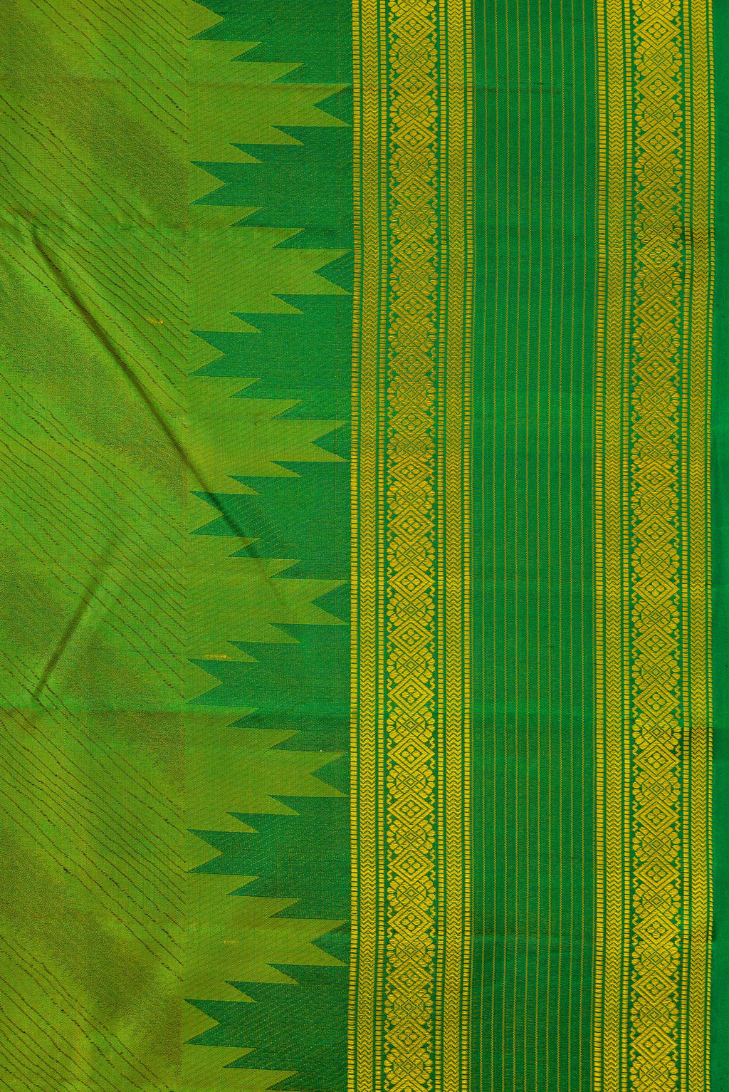 Border image of Pista Green Dual Tone Kanchipuram Silk Saree with Jacquard design on the body and Temple Border. 