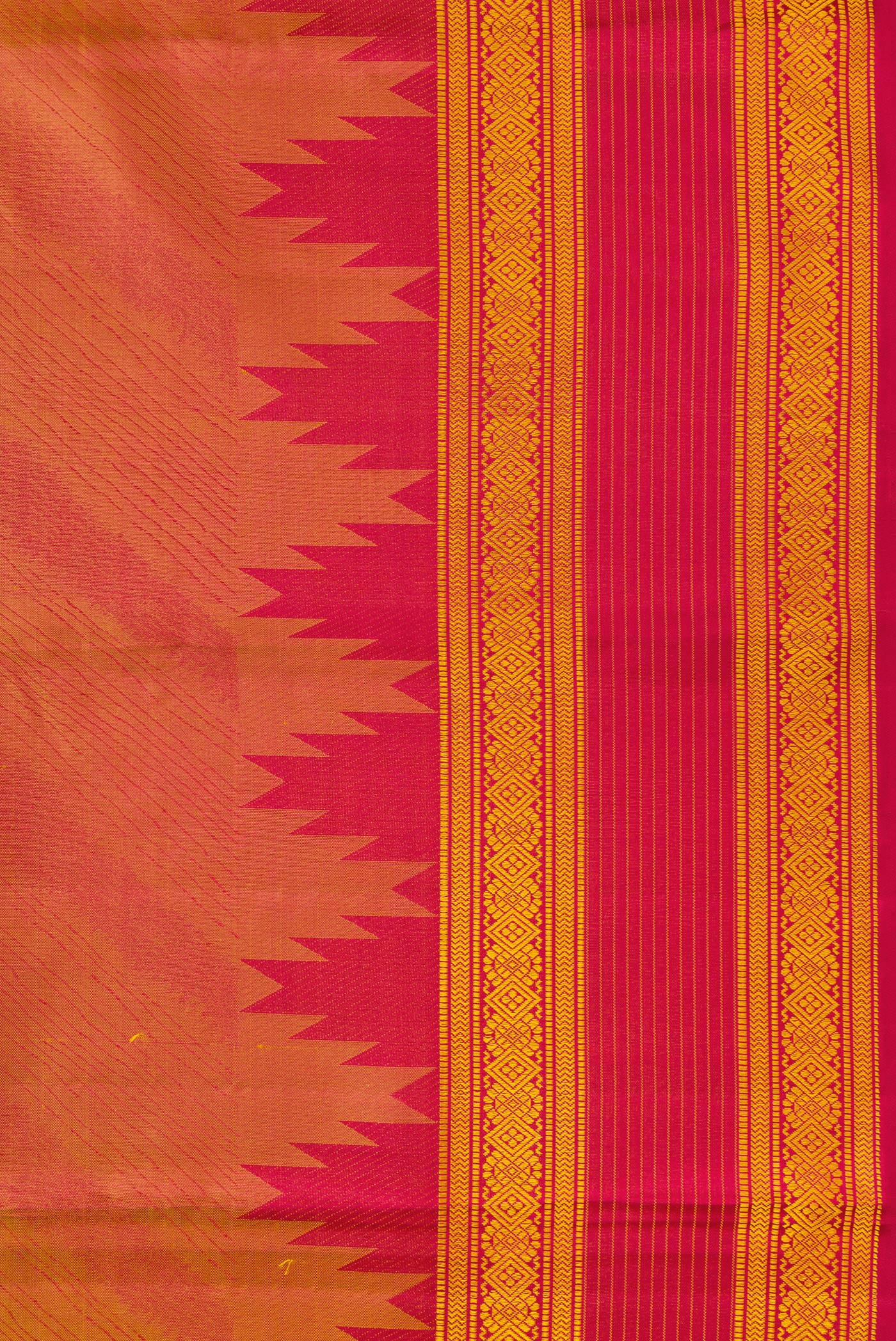Border image of Mustard Dual Tone Kanchipuram Silk Saree with Jacquard design on the body and Temple Border. 