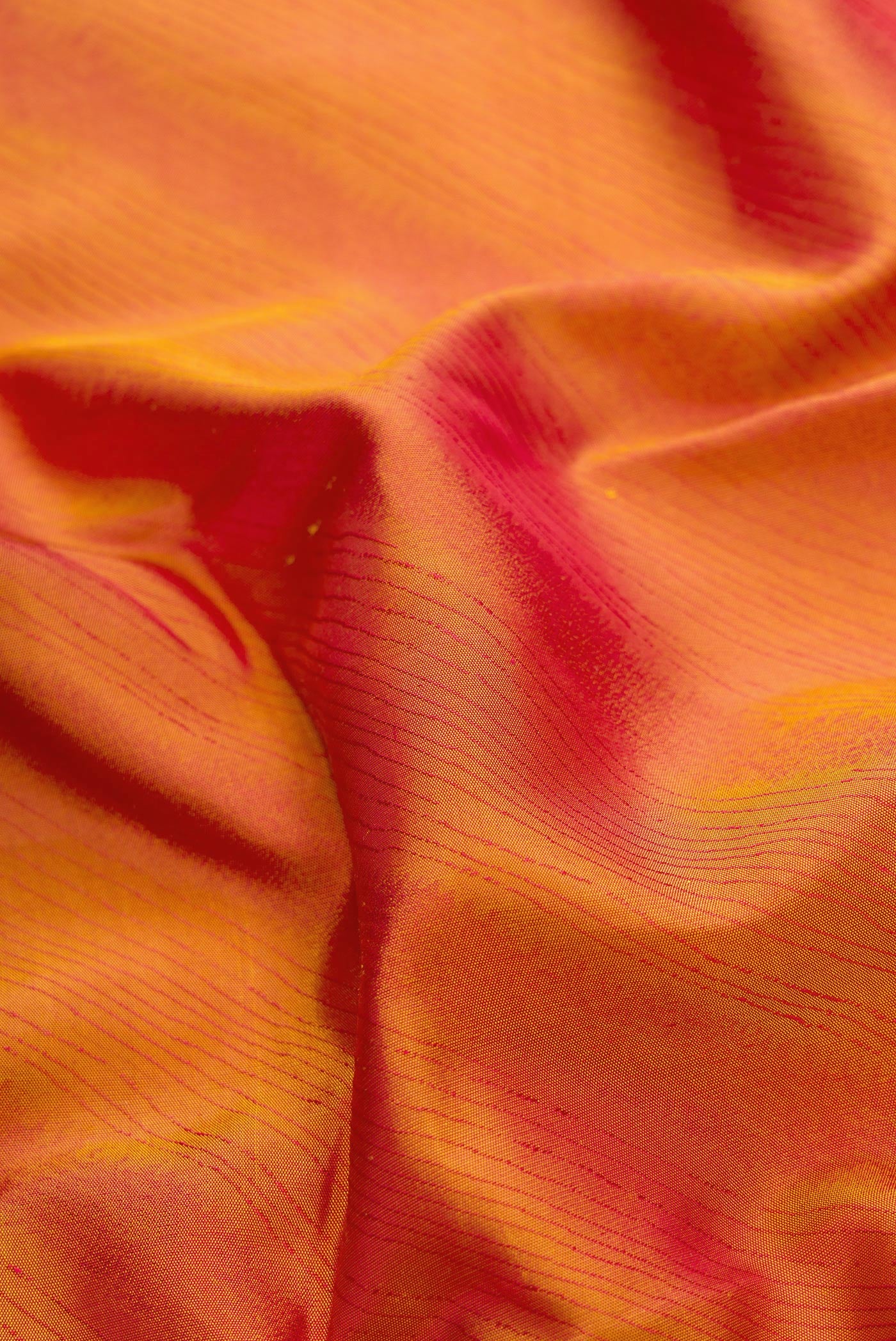 Close up of Mustard Dual Tone Kanchipuram Silk Saree with Jacquard design on the body and Temple Border.  displaying folds
