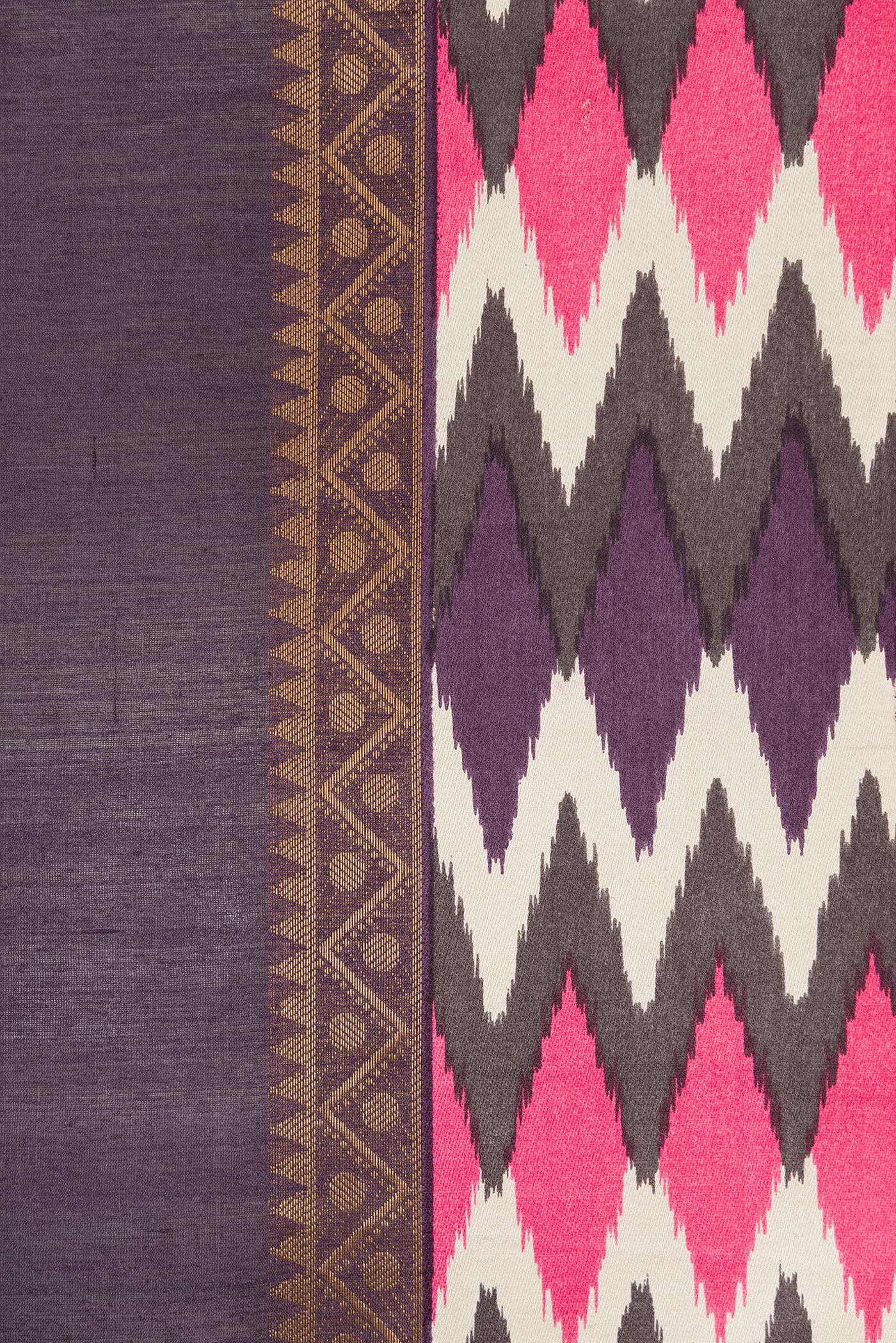 Border image of Violet Dual Tone Tussar Silk Saree with Zari Butta on the body and Ikat Border. 
