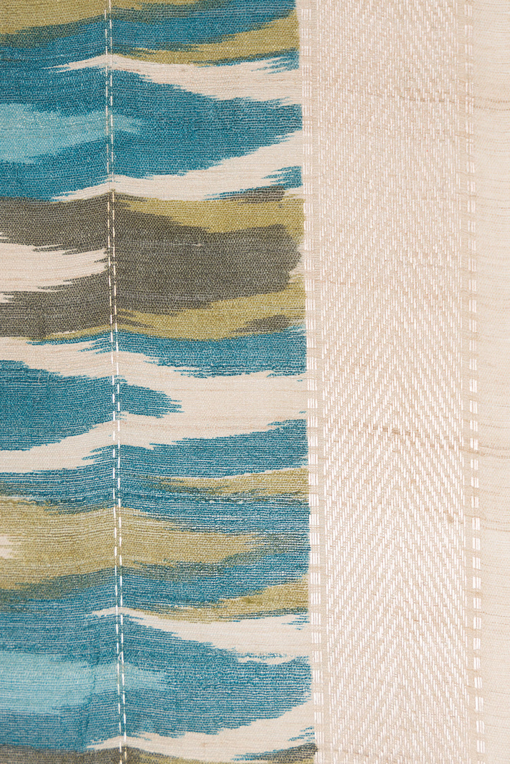 Border image of Sky Blue and Mehandi Green Color Tussar Silk Saree with Ikat Print on the body and Zari Border. 