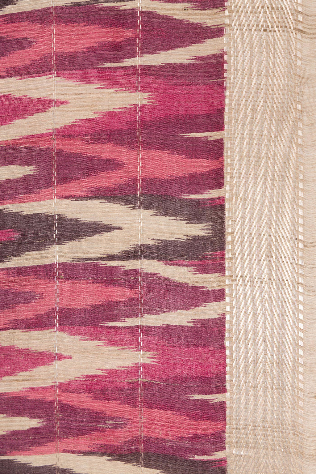 Border image of Pink and Off White Color Tussar Silk Saree with Ikat Print on the body and Zari Border. 