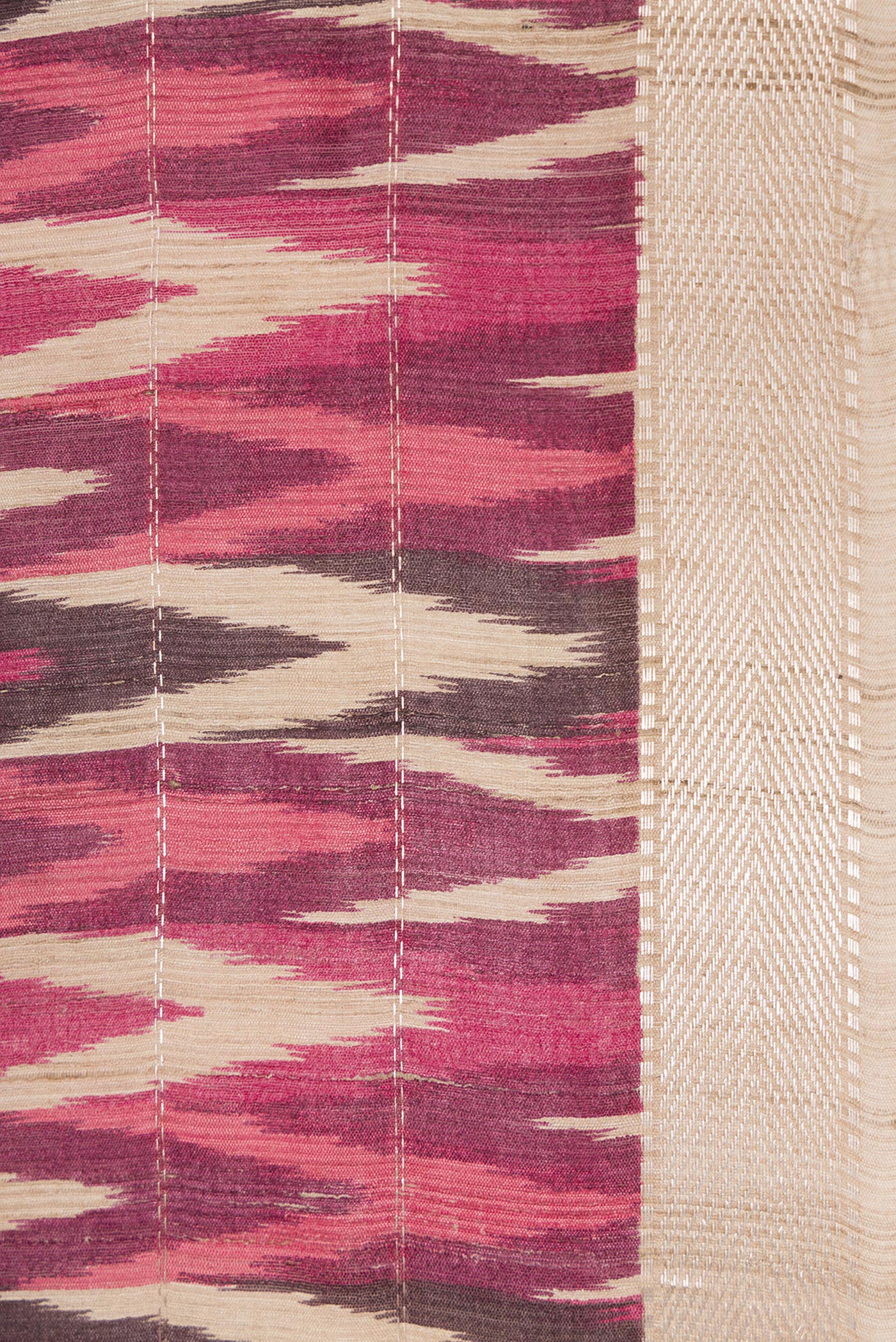 Border image of Pink and Off White Color Tussar Silk Saree with Ikat Print on the body and Zari Border. 