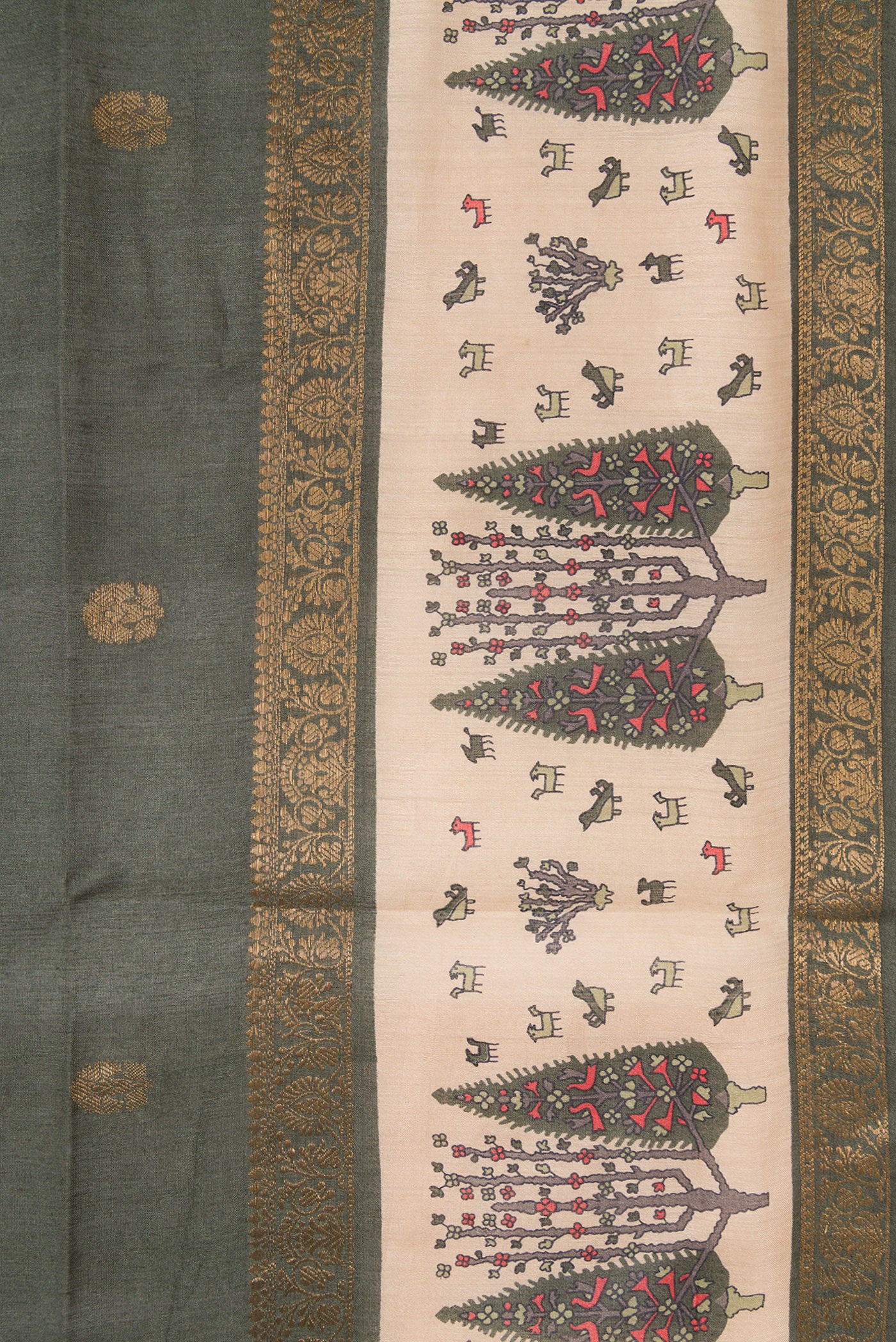 Border image of Green Dual Tone Tussar Silk Saree with Zari Butta on the body and Fancy Border. 