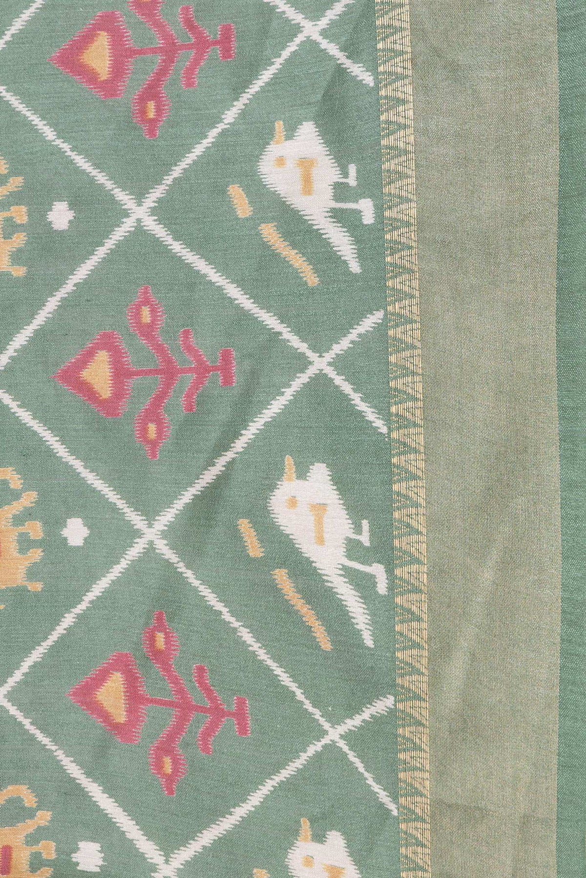 Border image of Green Dual Tone Tussar Silk Saree with Printed design on the body and Zari Border. 