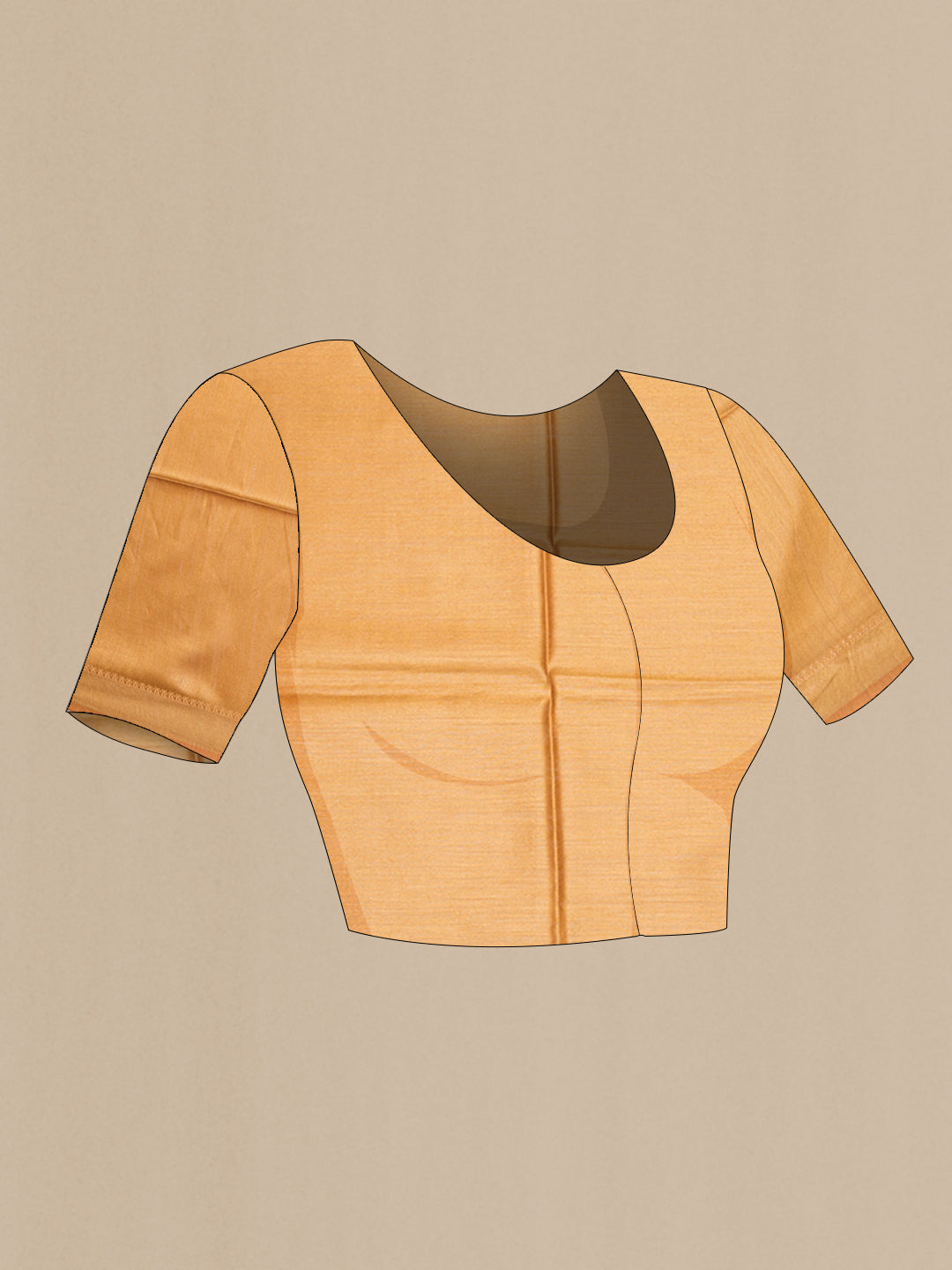 Close up image of the blouse of Gold Tussar Silk Saree with Ikat Print on the body and Zari Border. 