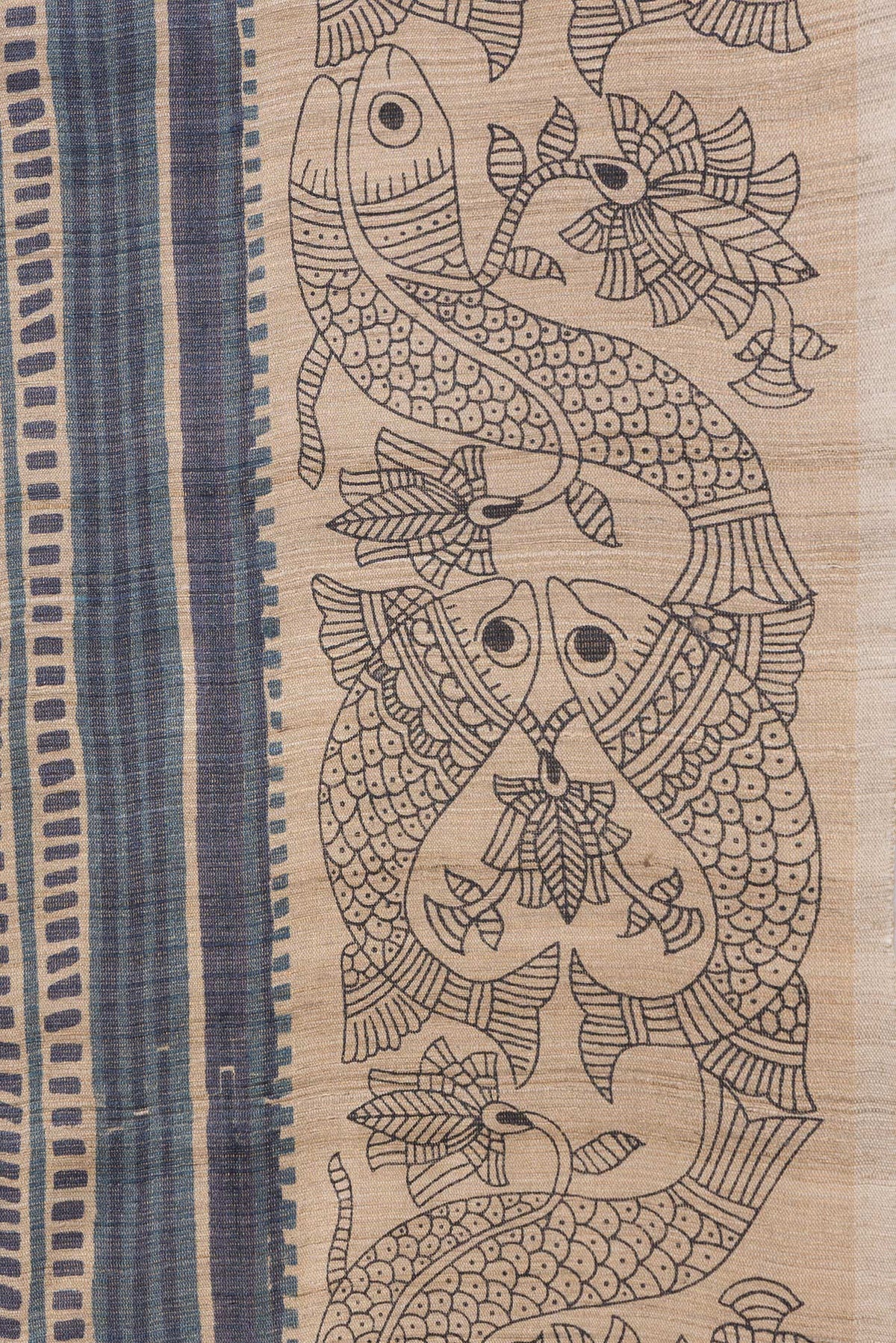 Border image of Beige Dual Tone Tussar Silk Saree with Printed design on the body and Printed Border. 