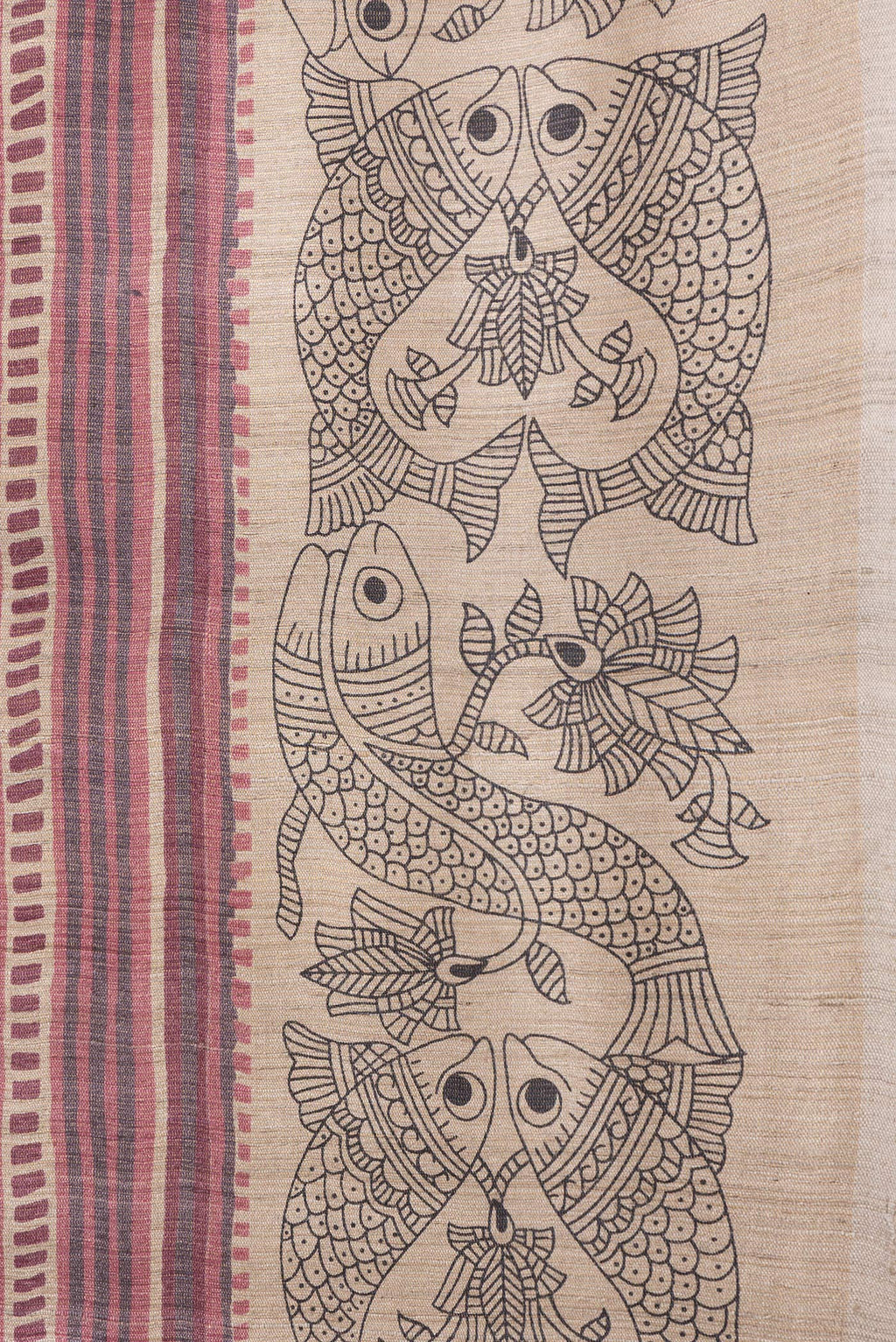 Border image of Beige Dual Tone Tussar Silk Saree with Printed design on the body and Printed Border. 