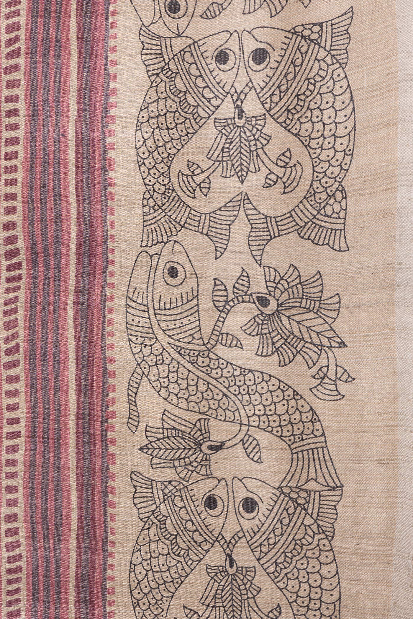 Border image of Beige Dual Tone Tussar Silk Saree with Printed design on the body and Printed Border. 