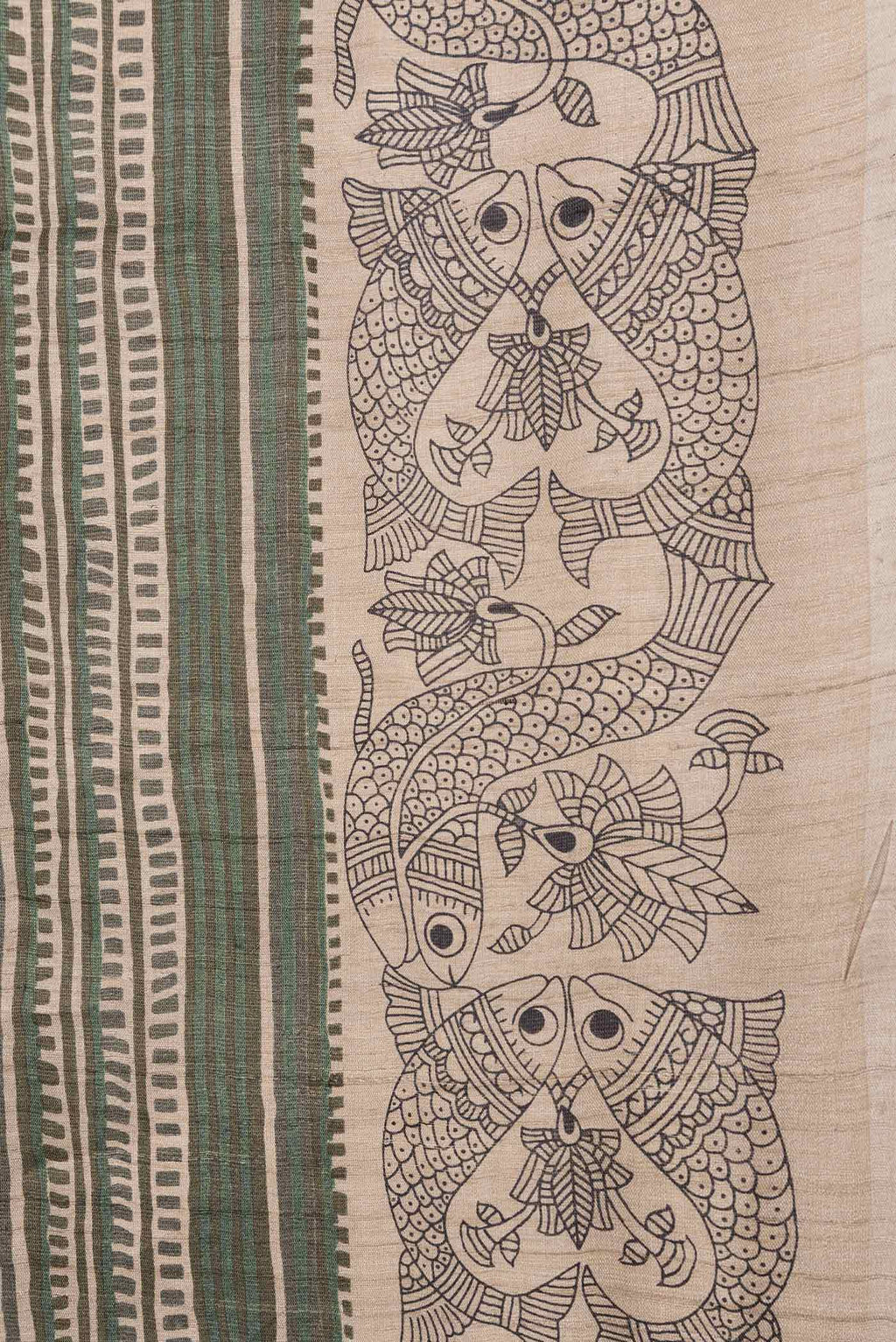 Border image of Green Dual Tone Tussar Silk Saree with Printed design on the body and Fancy Border. 