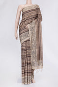 Brown Dual Tone Tussar Silk Saree with Printed design on the body and Fancy Border.  displayed on a mannequin