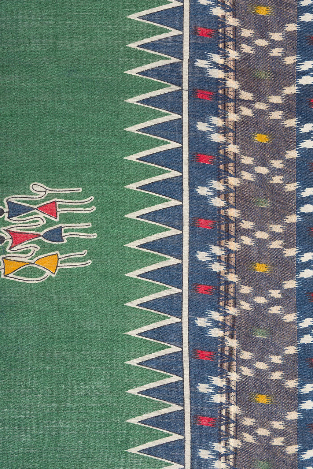 Border image of Green Dual Tone Tussar Silk Saree with Printed design on the body and Ikat Border. 