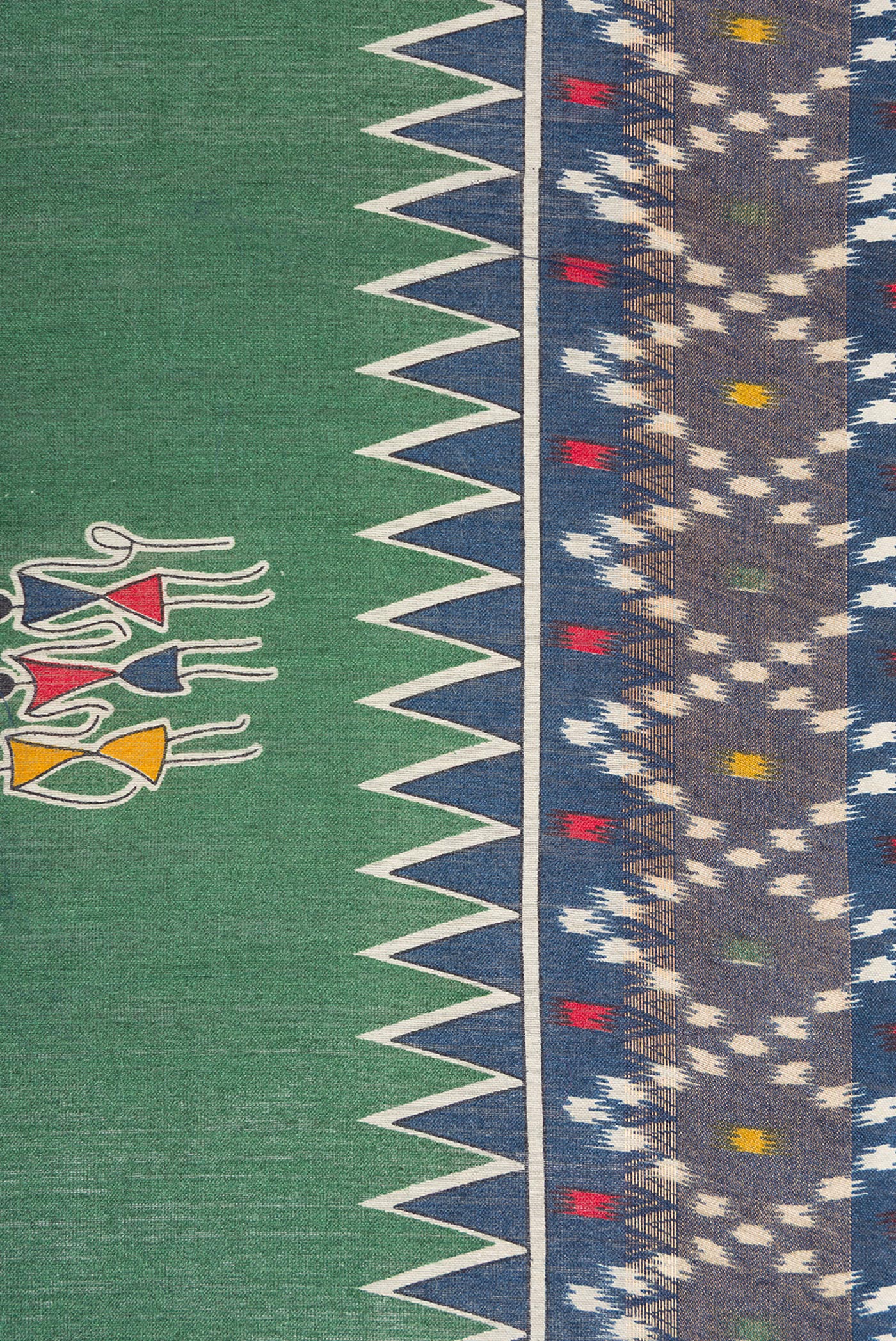 Border image of Green Dual Tone Tussar Silk Saree with Printed design on the body and Ikat Border. 