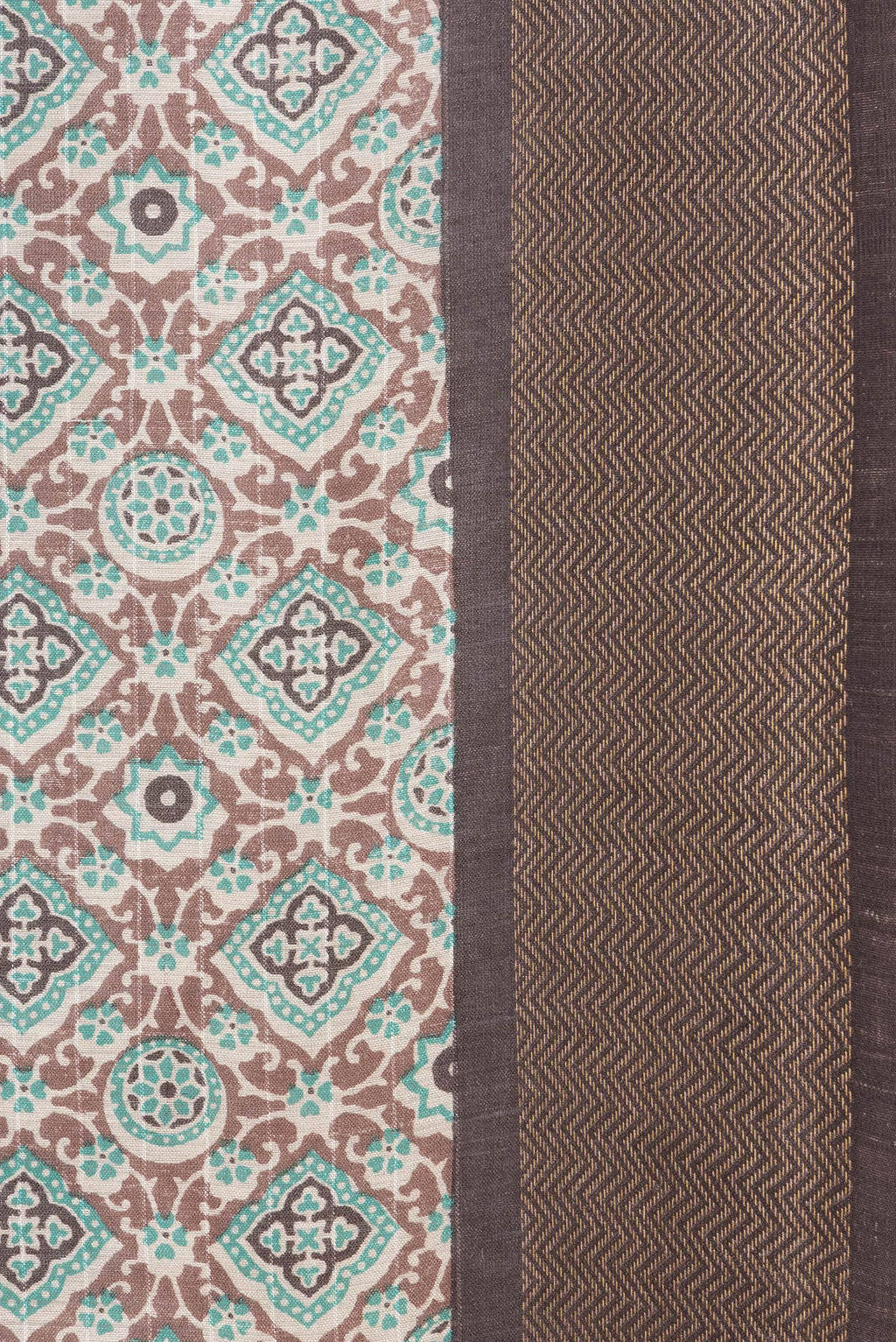 Border image of Brown Dual Tone Tussar Silk Saree with Printed design on the body and Zari Border. 