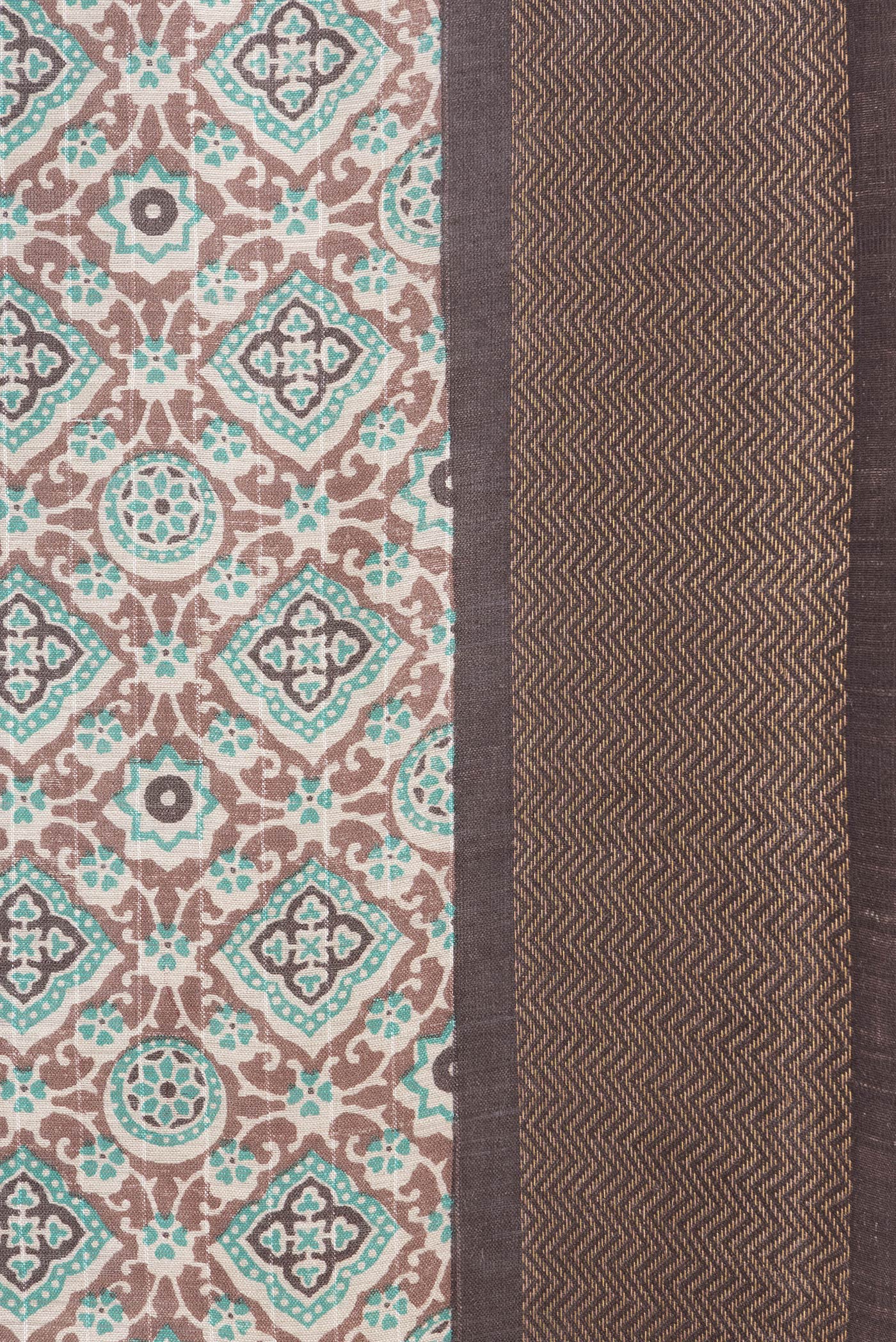 Border image of Brown Dual Tone Tussar Silk Saree with Printed design on the body and Zari Border. 