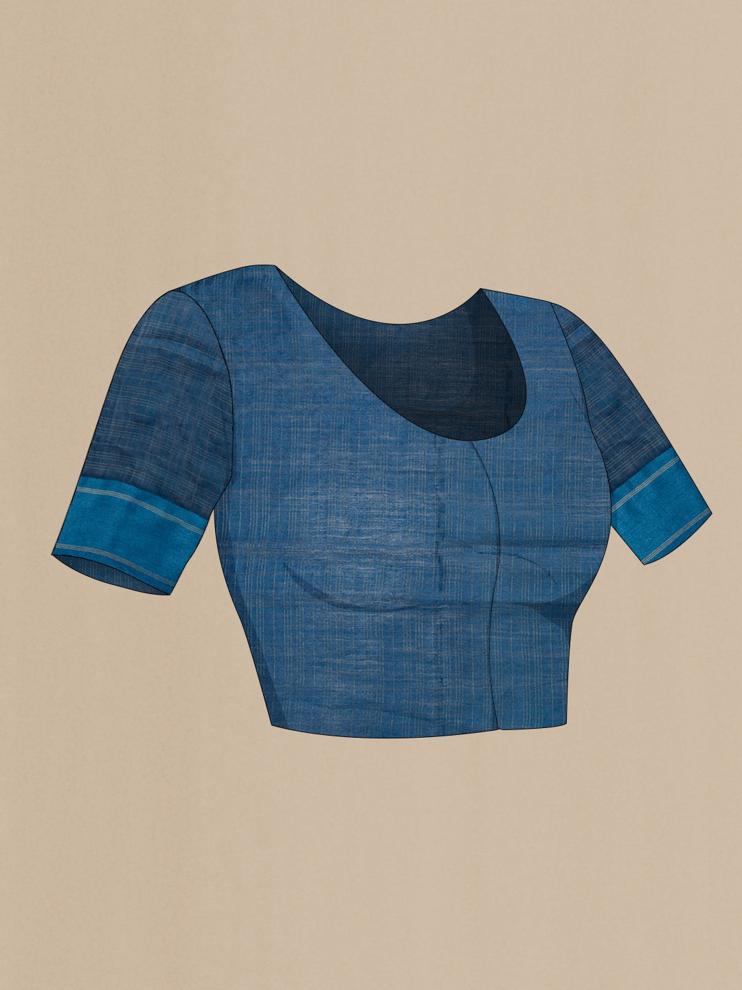 Close up image of the blouse of Grey Dual Tone Tussar Silk Saree with Printed design on the body and Zari Border. 