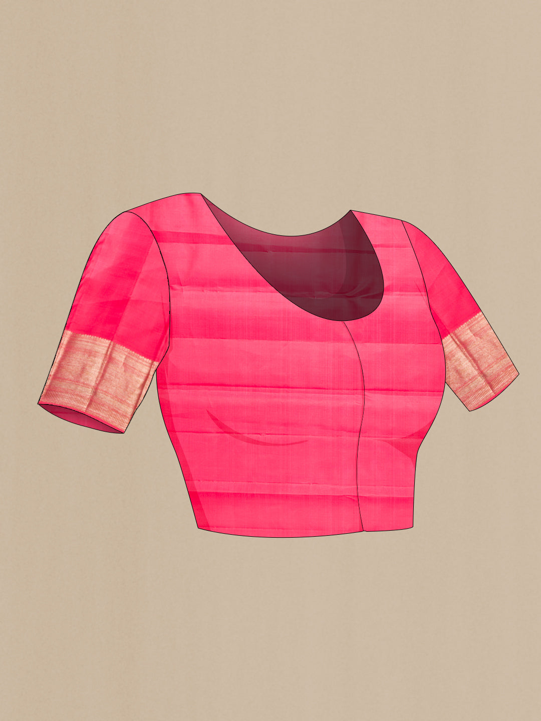 Close up image of the blouse of Pink Dual Tone Kanchipuram Silk Saree with Zari Brocade on the body and Zari Border. 