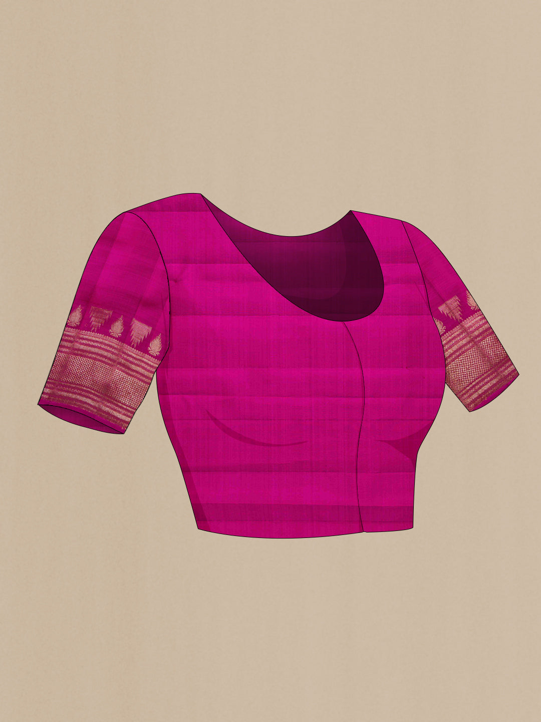 Close up image of the blouse of Magenta Dual Tone Kanchipuram Silk Saree with Zari Brocade on the body and Fancy Border. 
