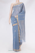 Blue Silk Cotton Saree with Zari Butta on the body and Zari Border.  displayed on a mannequin