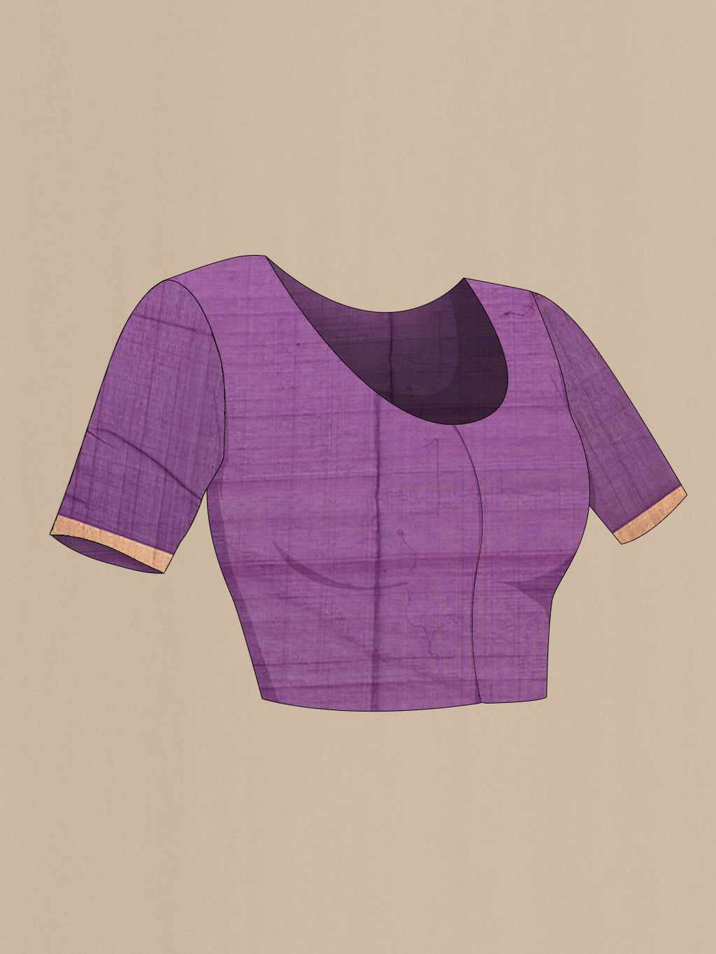 Close up image of the blouse of Orange Silk Cotton Saree with Checked design on the body and Zari Border. 