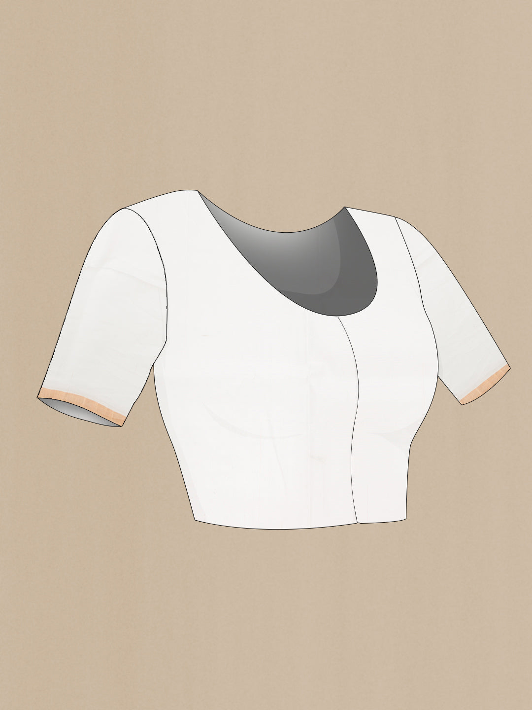 Close up image of the blouse of Beige Dual Tone Maheshwari Silk Saree with Checked design on the body and Zari Border. 