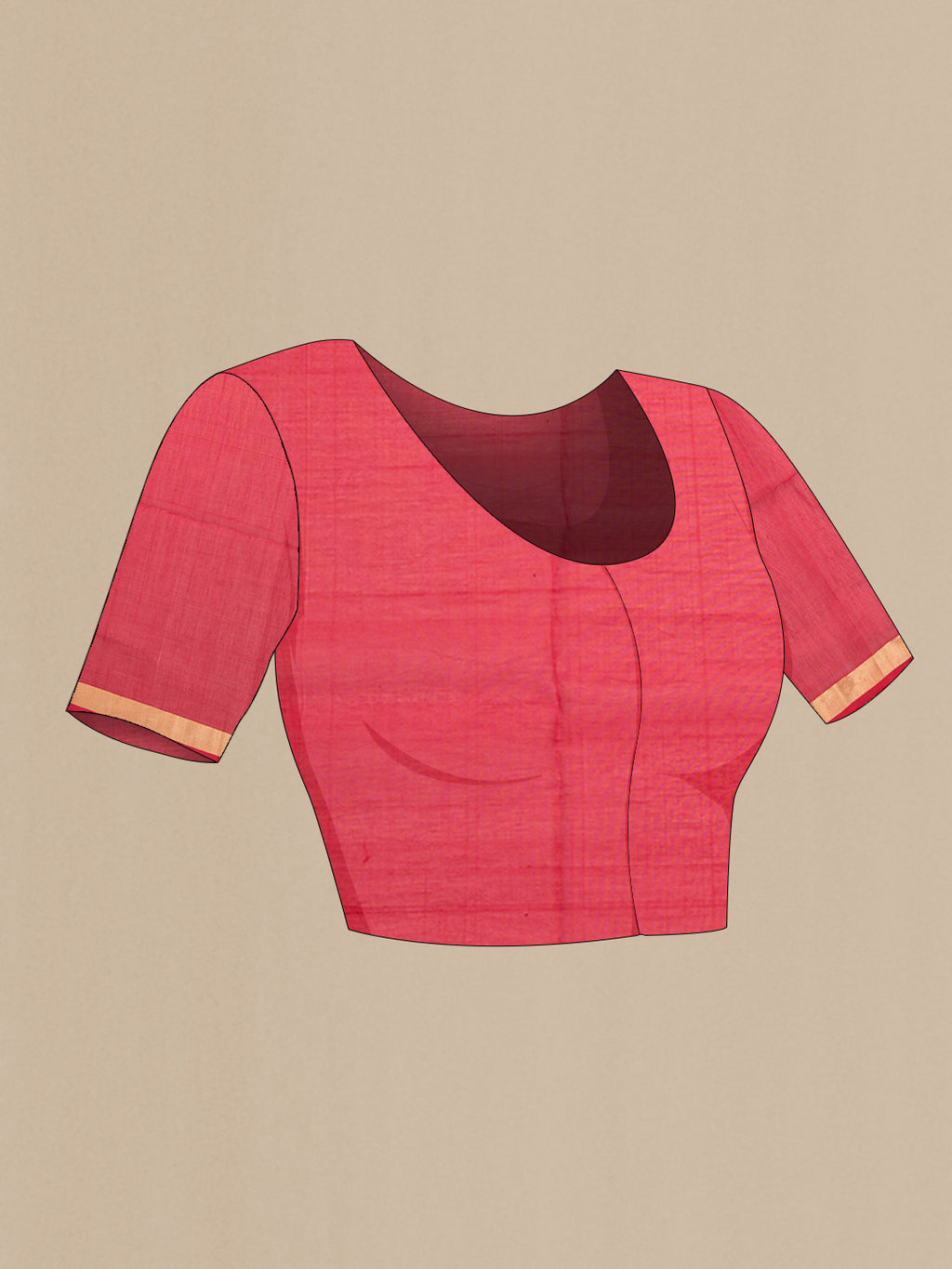 Close up image of the blouse of Orange Silk Cotton Saree with Zari Butta on the body and Zari Border. 
