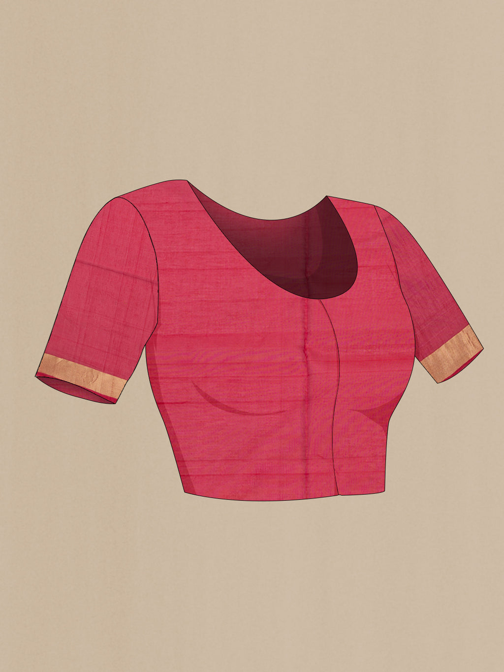 Close up image of the blouse of Brown Silk Cotton Saree with Zari Butta on the body and Zari Border. 