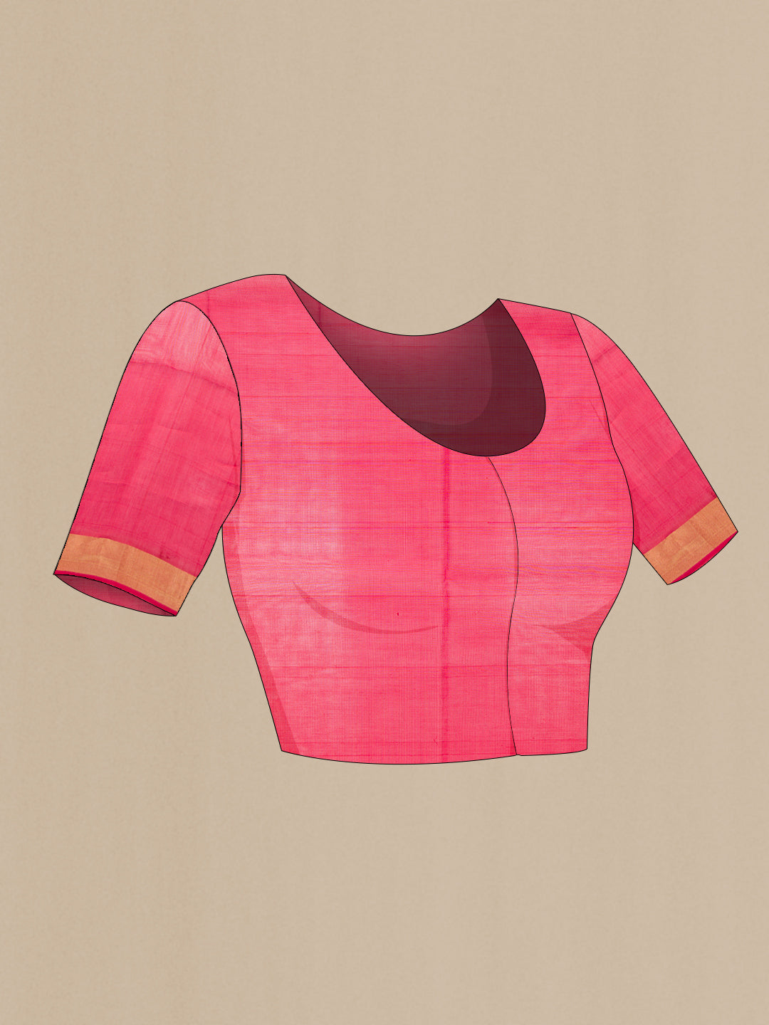 Close up image of the blouse of Sandal Silk Cotton Saree with Zari Butta on the body and Zari Border. 