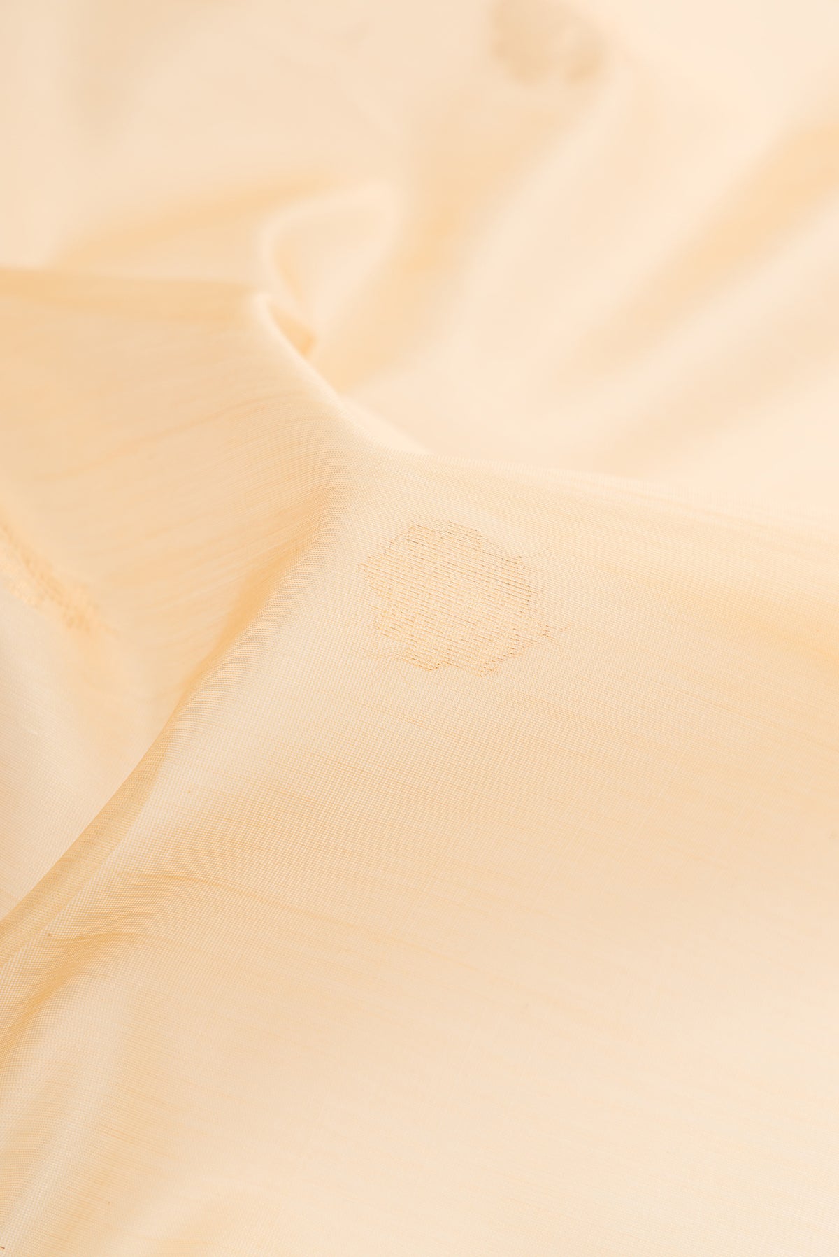 Close up of Sandal Silk Cotton Saree with Zari Butta on the body and Zari Border.  displaying folds
