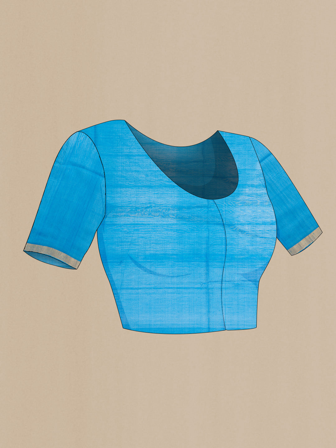 Close up image of the blouse of Sky Blue Dual Tone Silk Cotton Saree with Zari Butta on the body and Zari Border. 