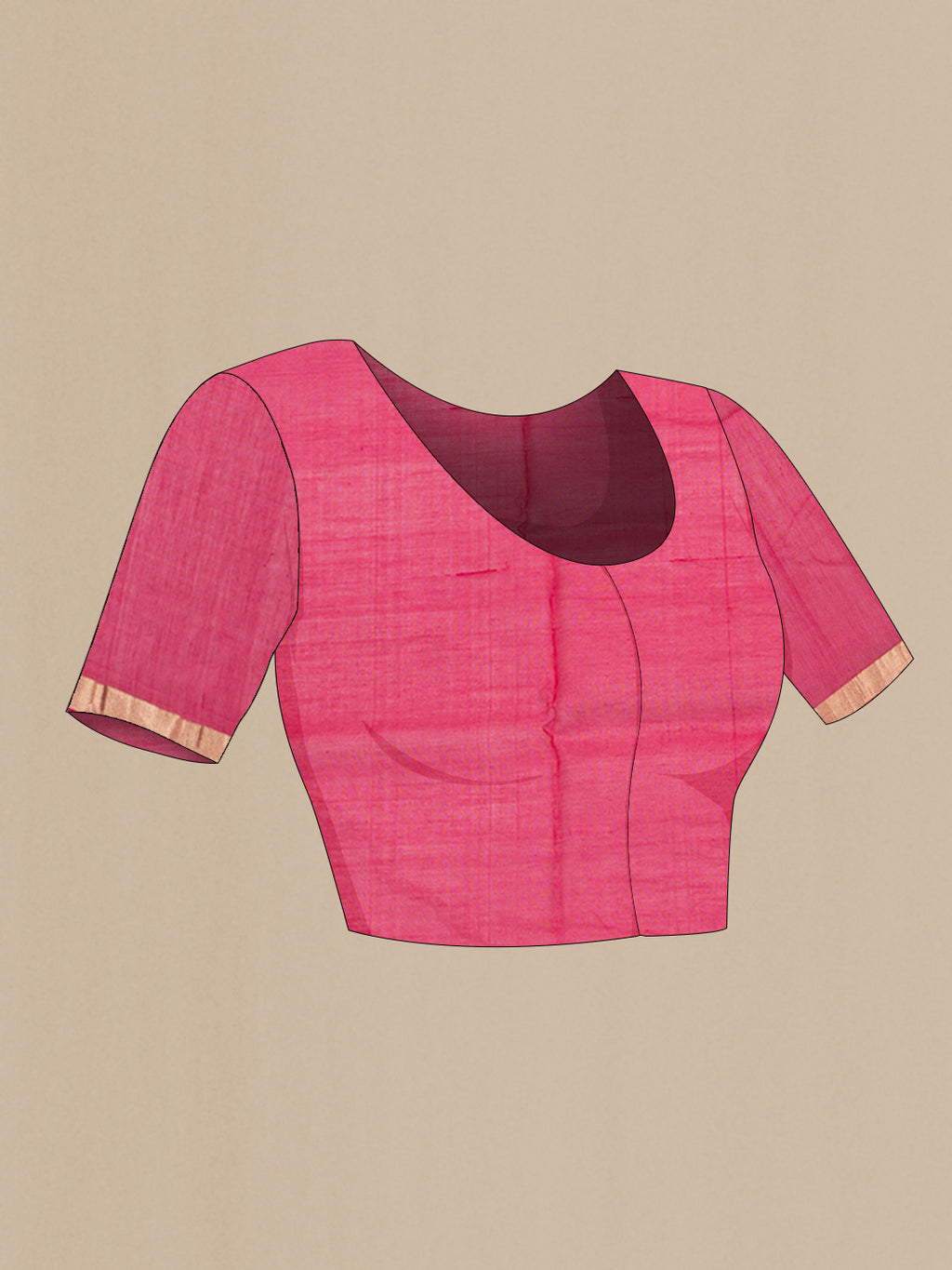 Close up image of the blouse of Dark Pink Silk Cotton Saree with Zari Butta on the body and Zari Border. 