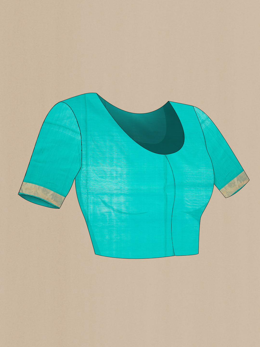 Close up image of the blouse of Rose Gold Silk Cotton Saree with Zari Butta on the body and Zari Border. 