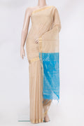 Beige Silk Cotton Saree with Zari Butta on the body and Zari Border.  displayed on a mannequin