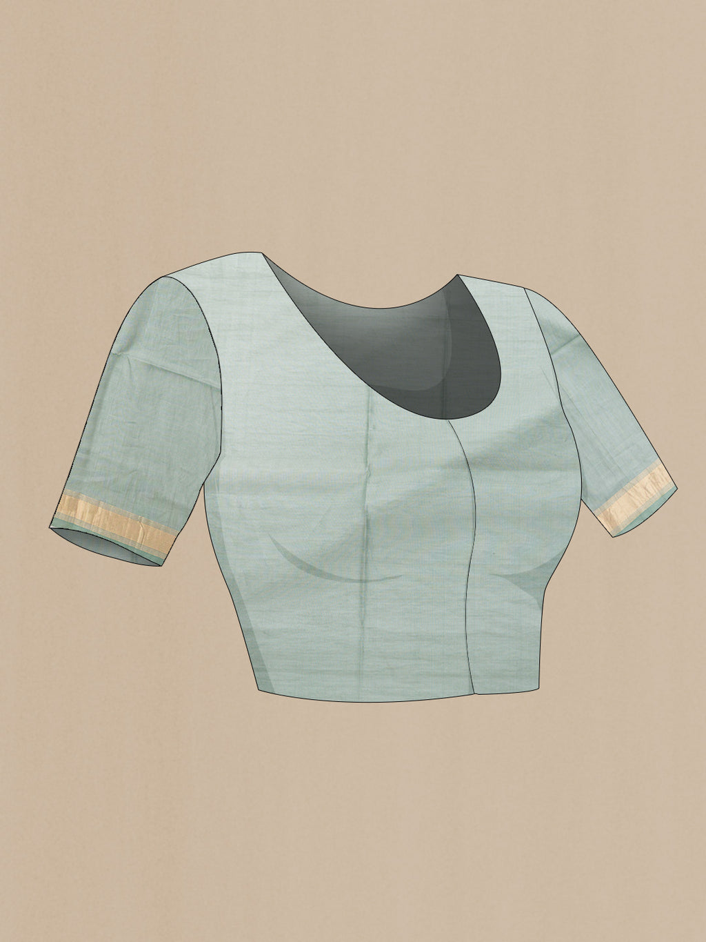Close up image of the blouse of Sandal Dual Tone Silk Cotton Saree with Zari Butta on the body and Zari Border. 