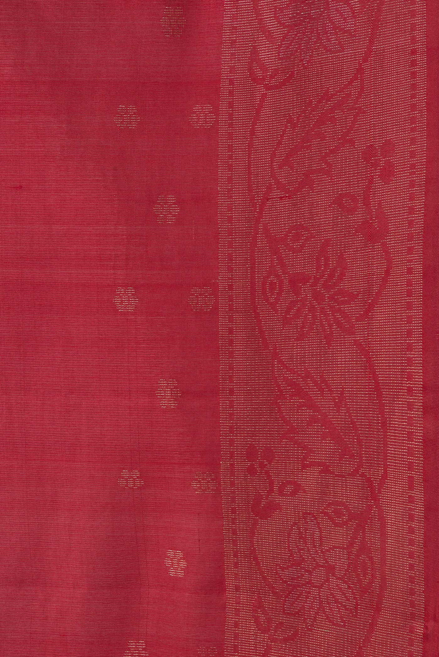 Border image of Red Dual Tone Silk Cotton Saree with Zari Butta on the body and Zari Border. 