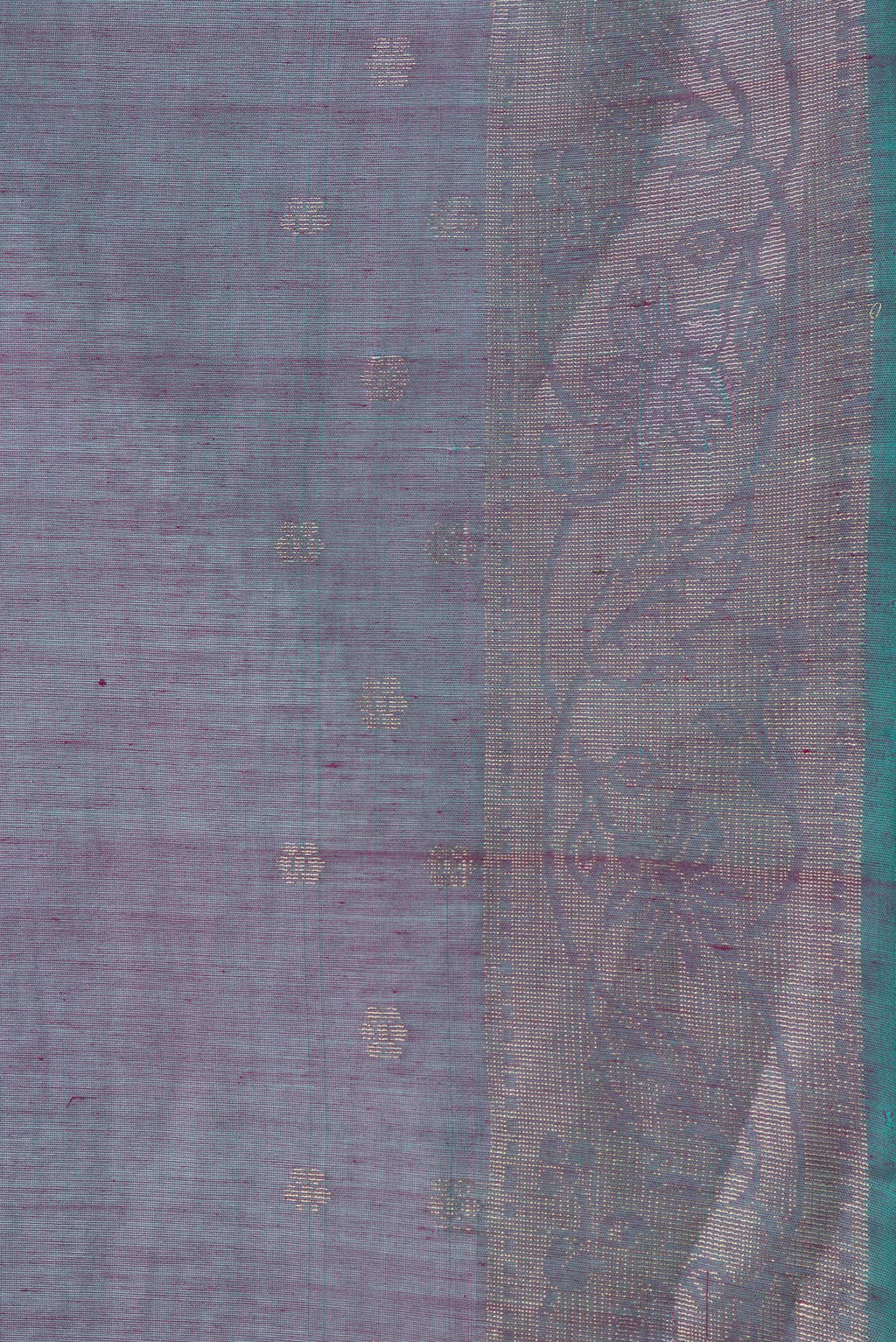 Border image of Peacock Blue Dual Tone Silk Cotton Saree with Zari Butta on the body and Zari Border. 