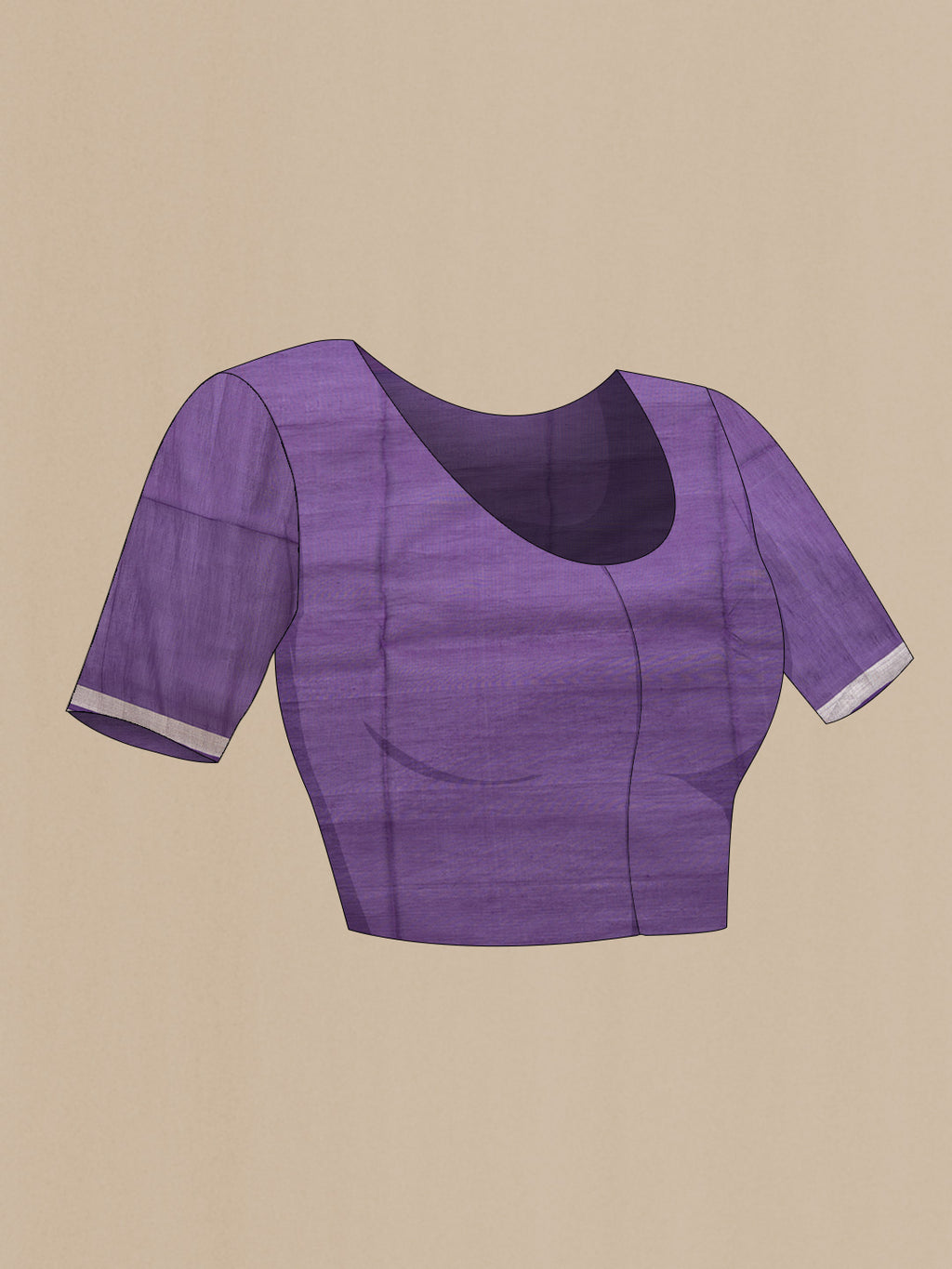 Close up image of the blouse of Purple Dual Tone Silk Cotton Saree with Zari Butta on the body and Zari Border. 