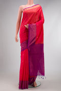 Pink Silk Cotton Saree with Zari Butta on the body and Zari Border.  displayed on a mannequin