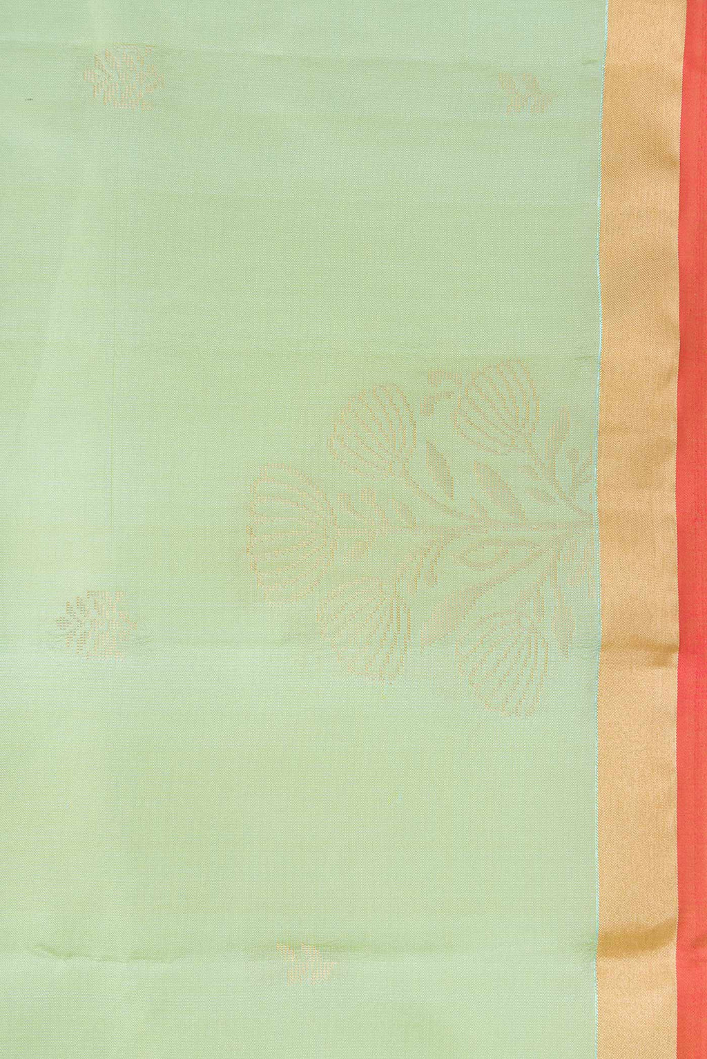 Border image of Pista Green Dual Tone Soft Silk Saree with Zari Butta on the body and Zari Border. 