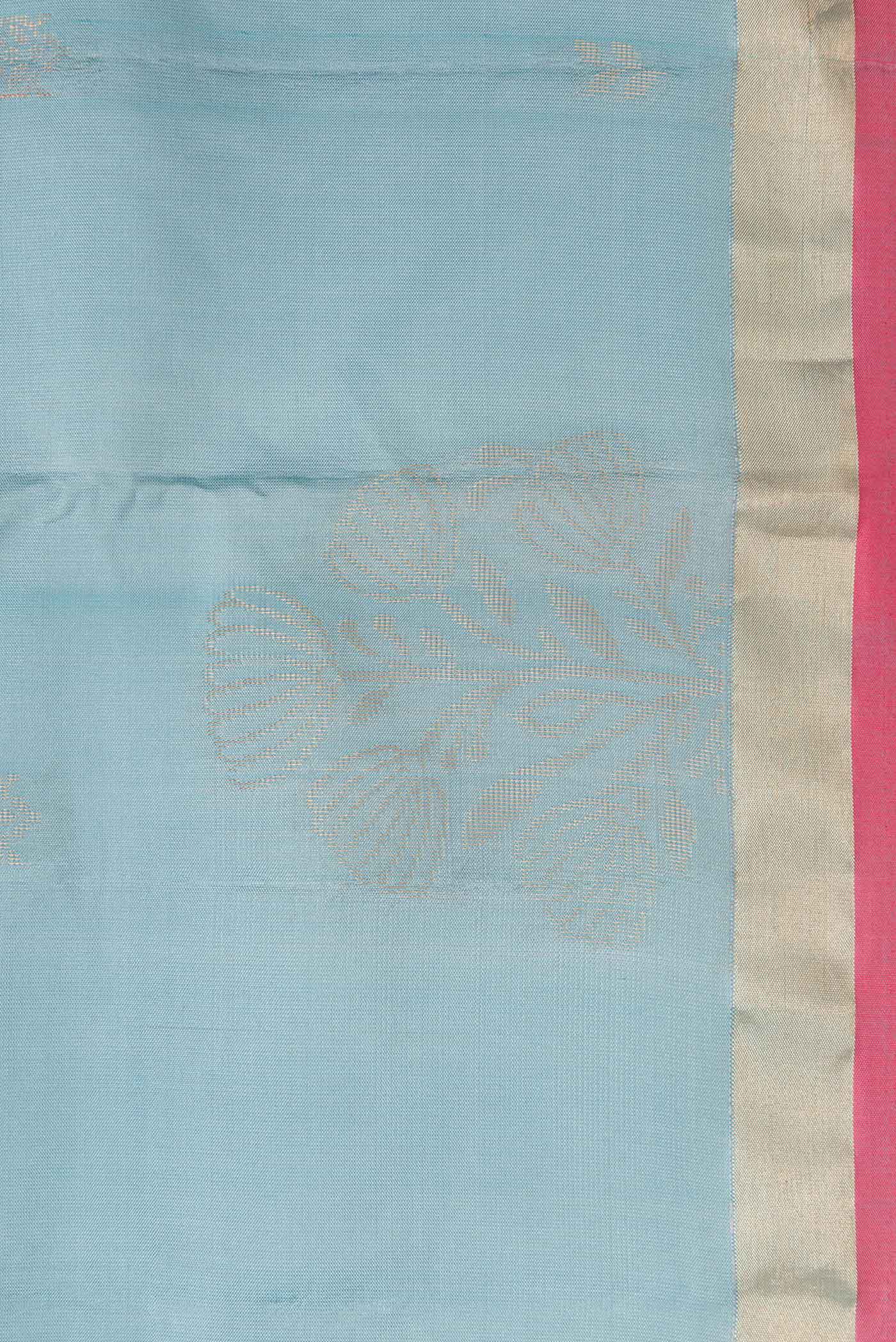 Border image of Grey Dual Tone Soft Silk Saree with Zari Butta on the body and Zari Border. 