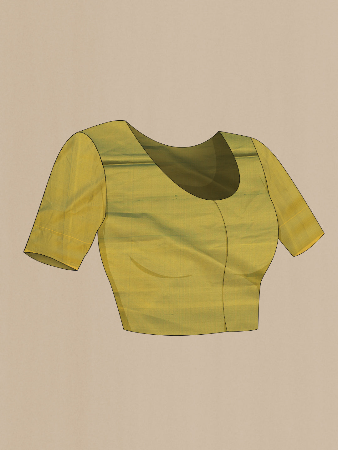 Close up image of the blouse of Bottle Green Soft Silk Saree with Zari Butta on the body and Plain Border. 