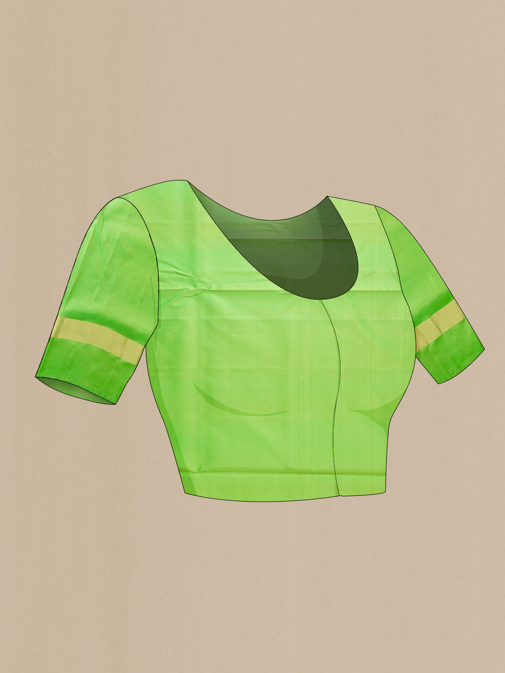 Close up image of the blouse of Mustard Dual Tone Soft Silk Saree with Zari Butta on the body and Zari Border. 
