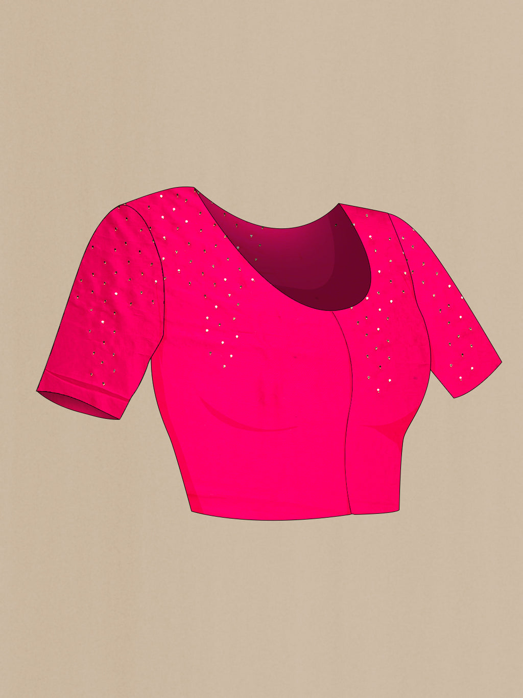Close up image of the blouse of Pink Dual Tone Georgette Saree with Zari Brocade on the body and Embroidery Border. 