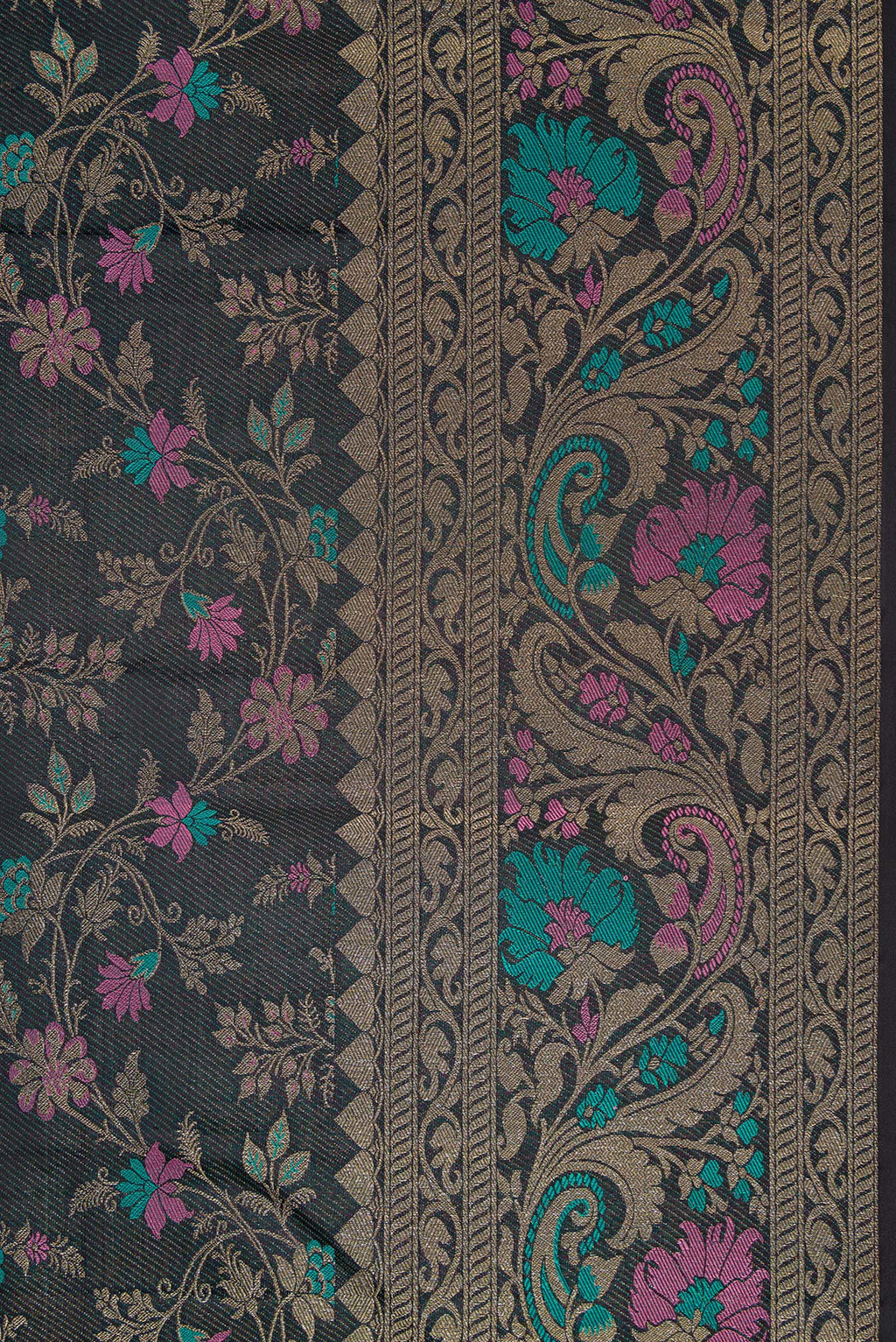 Border image of Black Dual Tone Kanchipuram Silk Saree with Zari Brocade on the body and Fancy Border. 