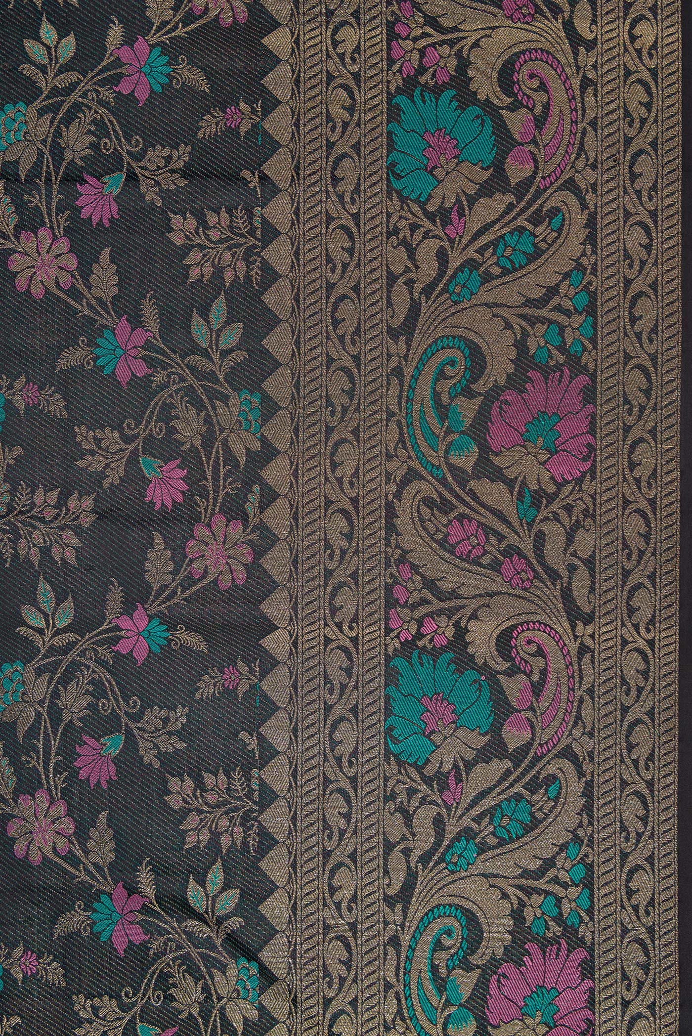 Border image of Black Dual Tone Kanchipuram Silk Saree with Zari Brocade on the body and Fancy Border. 