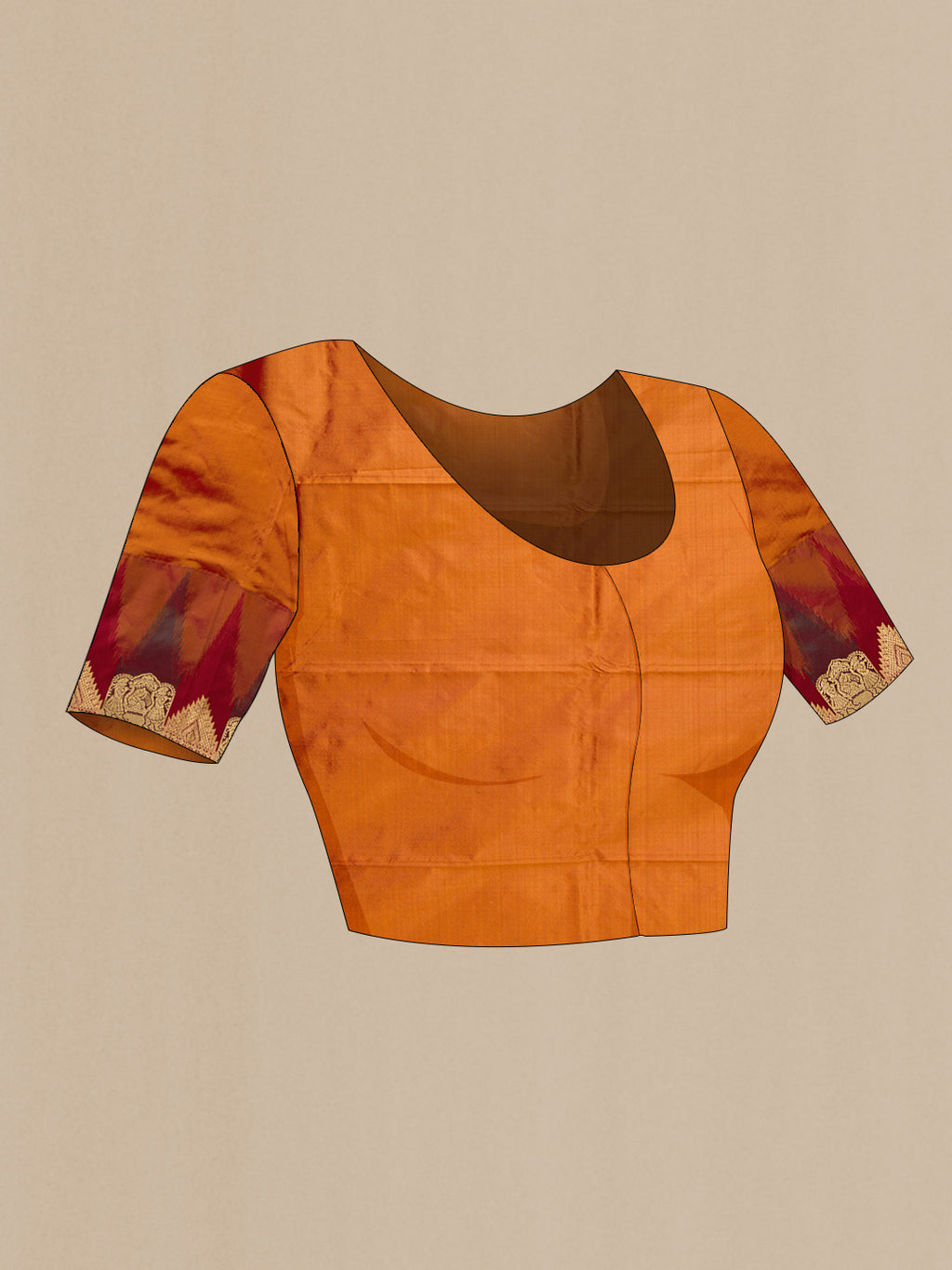 Close up image of the blouse of Magenta Dual Tone Kanchipuram Silk Saree with Zari Butta on the body and Temple Border. 