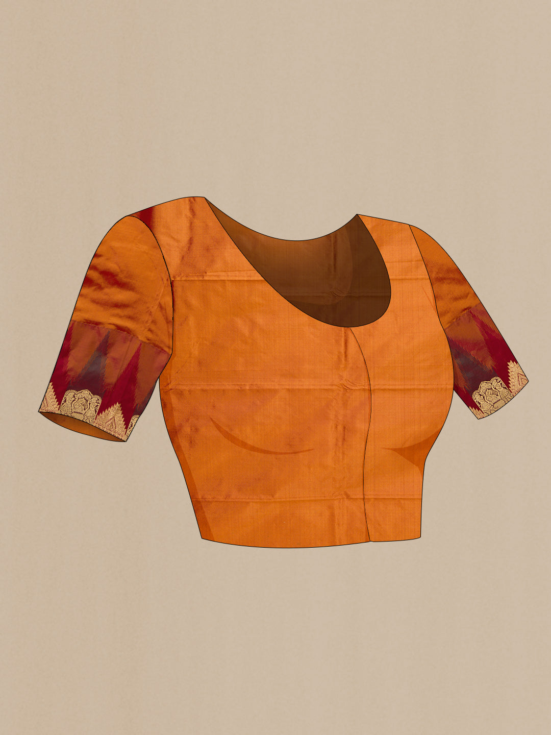 Close up image of the blouse of Magenta Dual Tone Kanchipuram Silk Saree with Zari Butta on the body and Temple Border. 