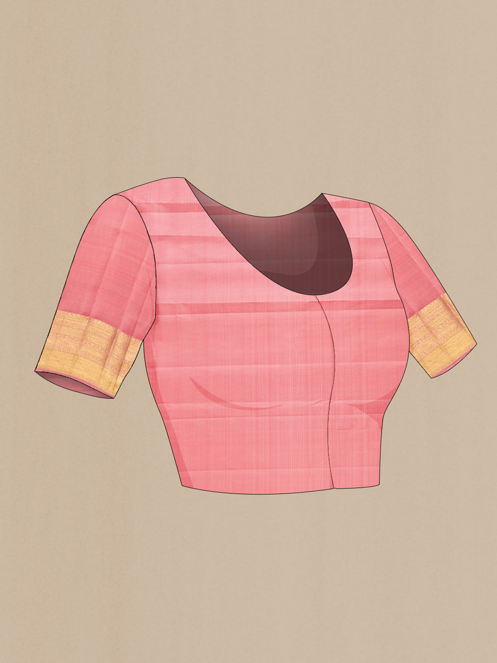 Close up image of the blouse of Pink Dual Tone Kanjivaram Silk Saree with Zari Butta on the body and Zari Border. 