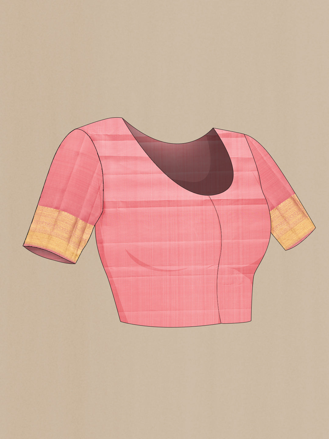 Close up image of the blouse of Pink Dual Tone Kanjivaram Silk Saree with Zari Butta on the body and Zari Border. 
