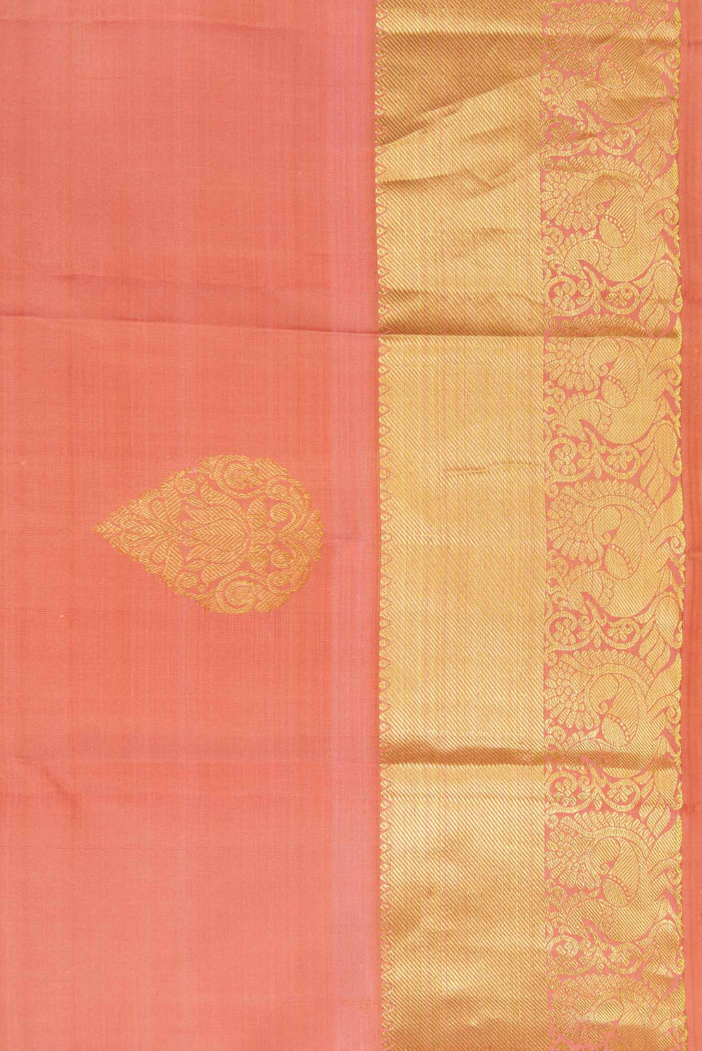 Border image of Rose Gold Dual Tone Kanjivaram Silk Saree with Zari Butta on the body and Zari Border. 